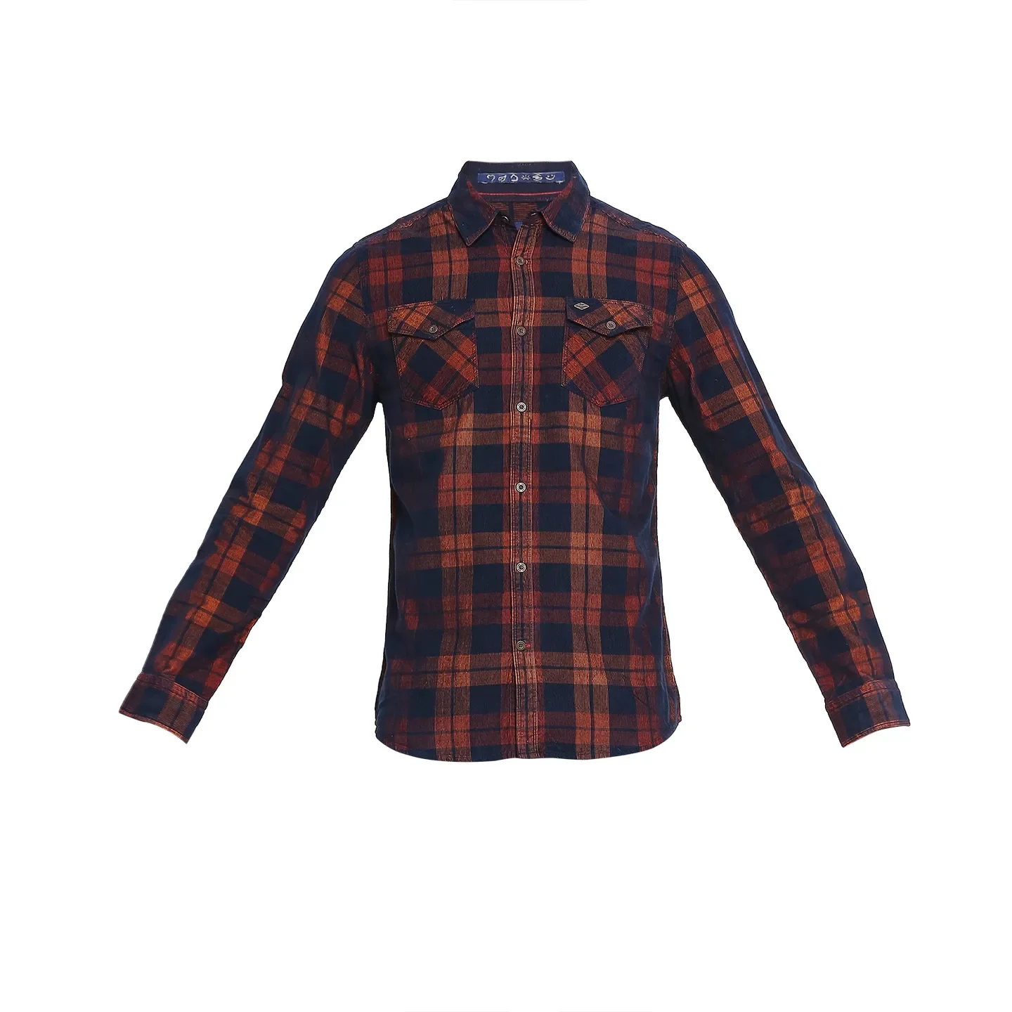 Orange Slim Straight Fit Regular Collar Long Sleeves Cotton Men's Shirt by Being Human Clothing - Image 7