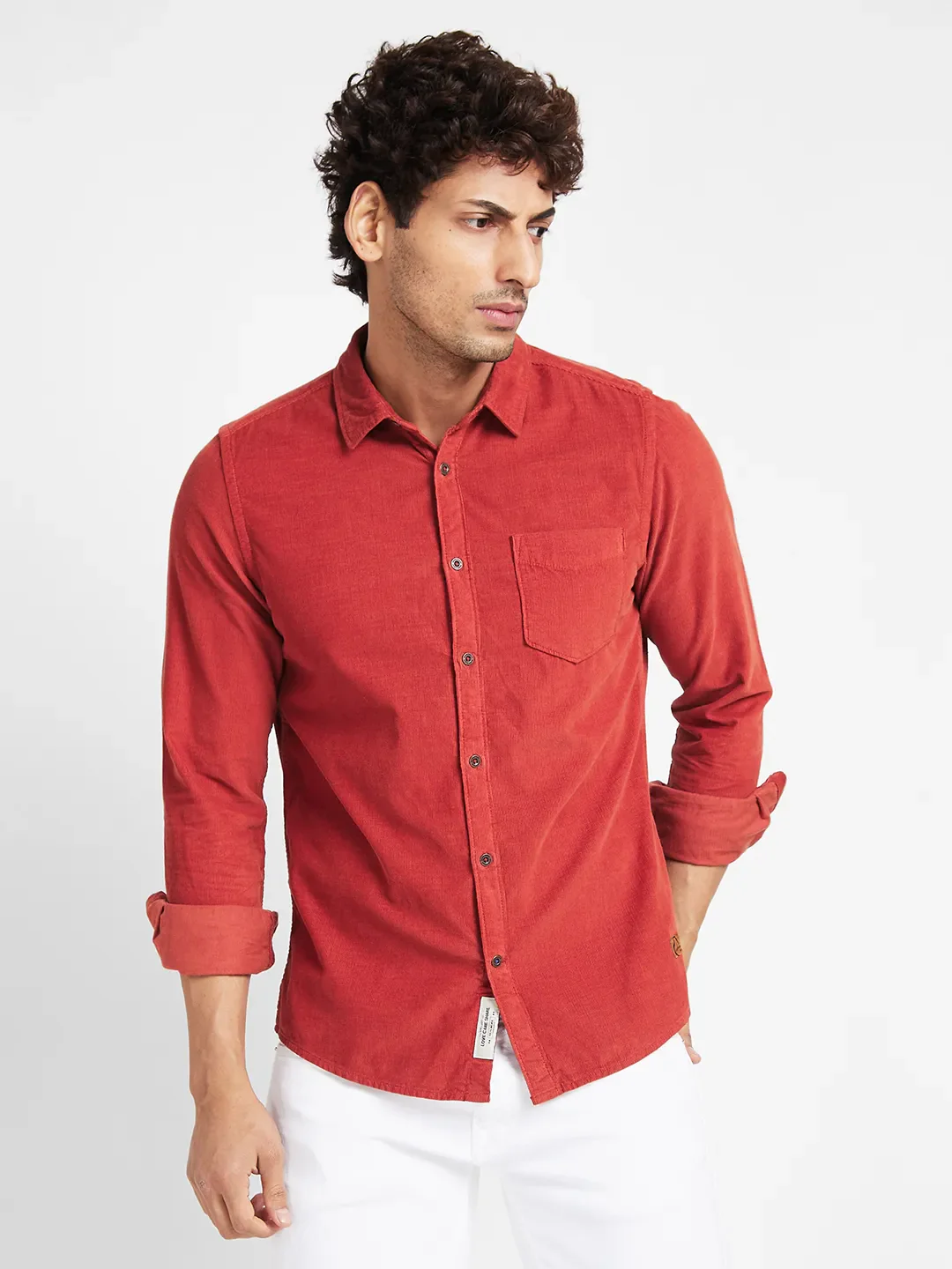 Orange Slim Straight Fit Regular Collar Long Sleeves Men's Shirt by Being Human Clothing