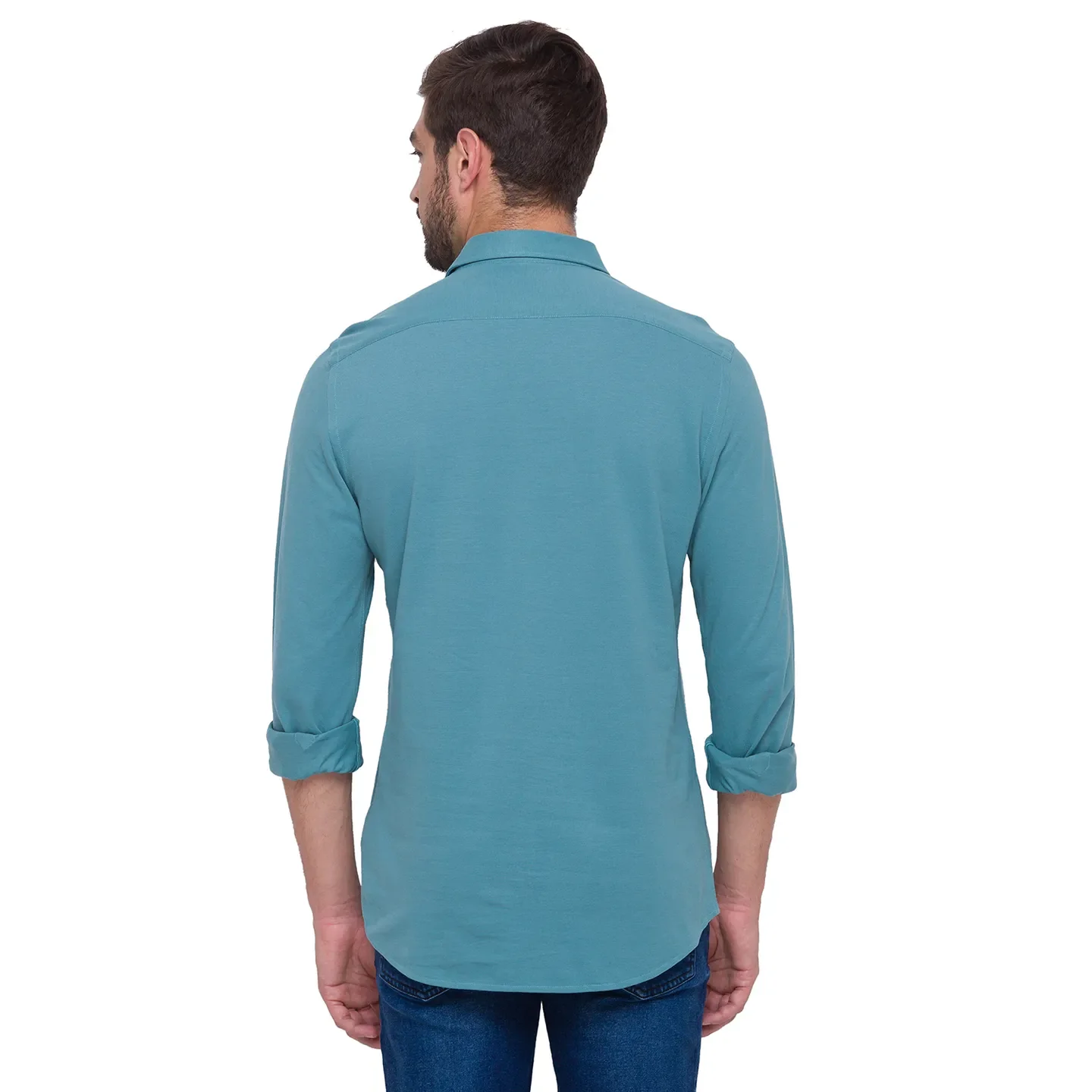 Green Slim Straight Fit Regular Collar Long Sleeves Cotton Men's Shirt by Being Human Clothing - Image 4