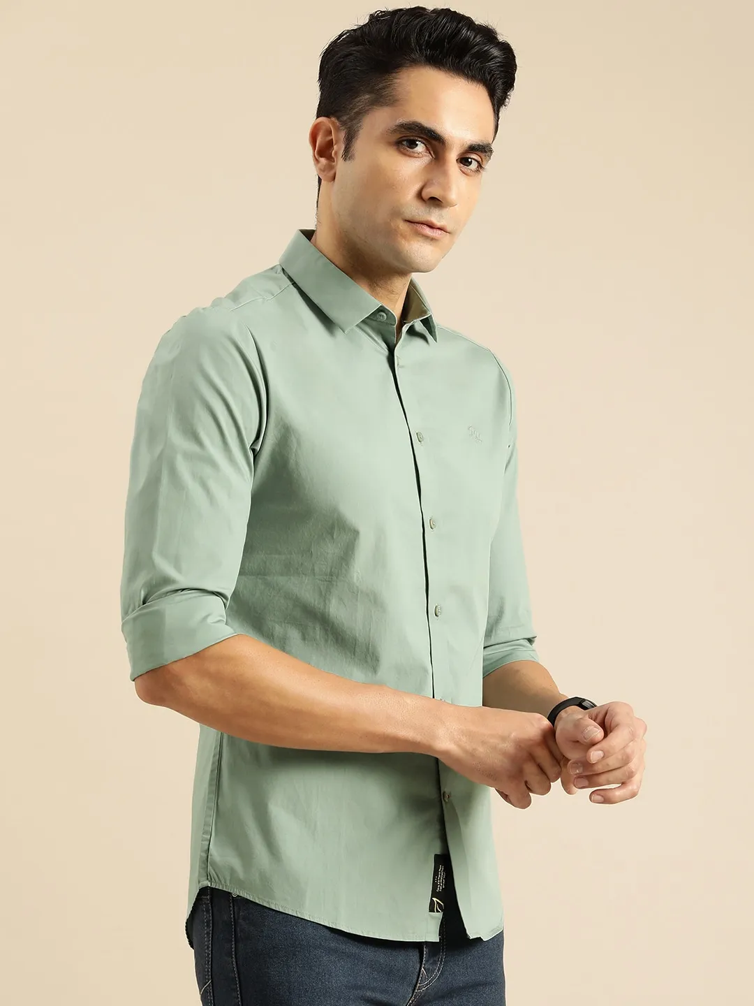 Green Super Slim Fit Regular Collar Long Sleeves Men's Shirt by Being Human Clothing - Image 2