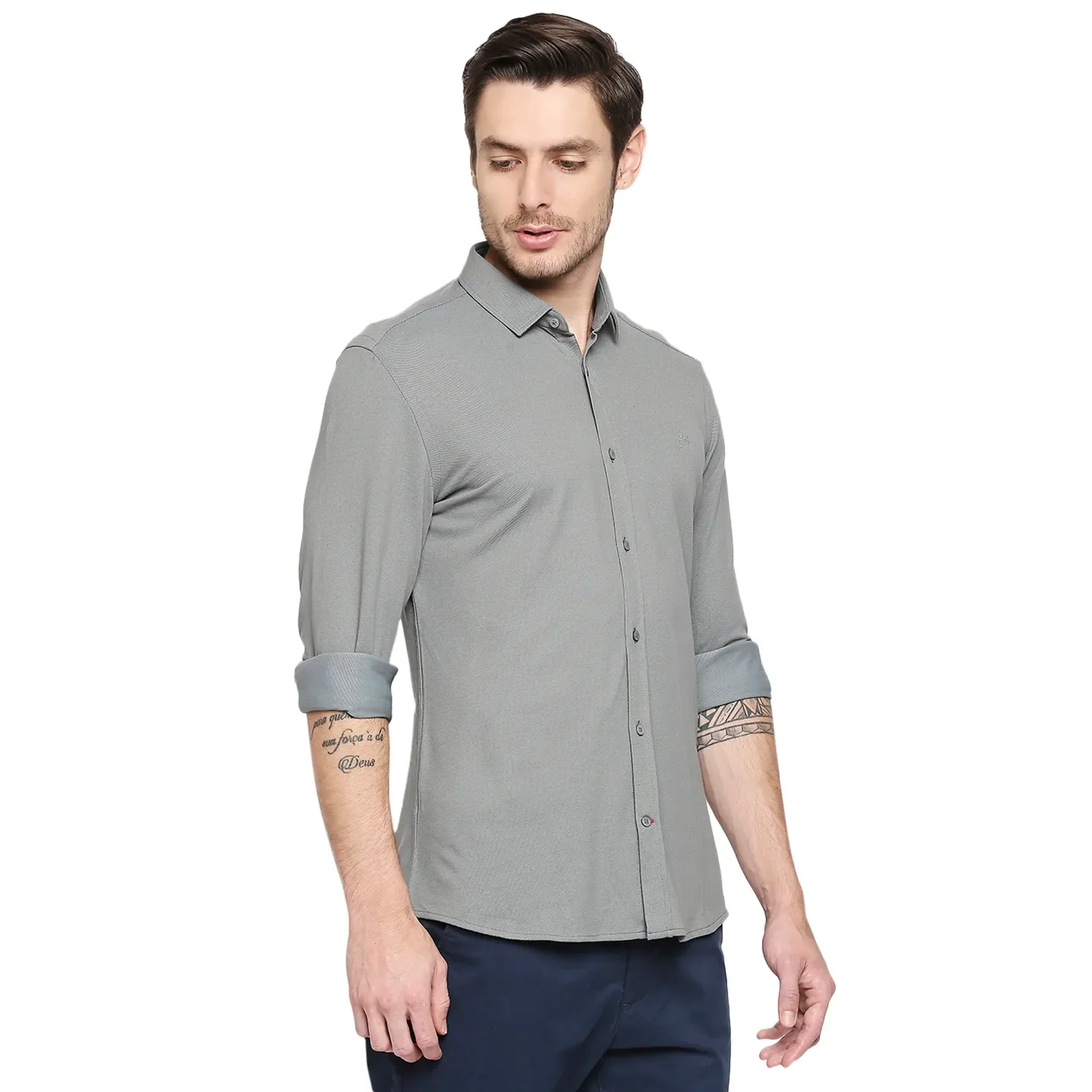 Green Regular Fit Regular Collar Long Sleeves Cotton Men's Shirt by Being Human Clothing - Image 3