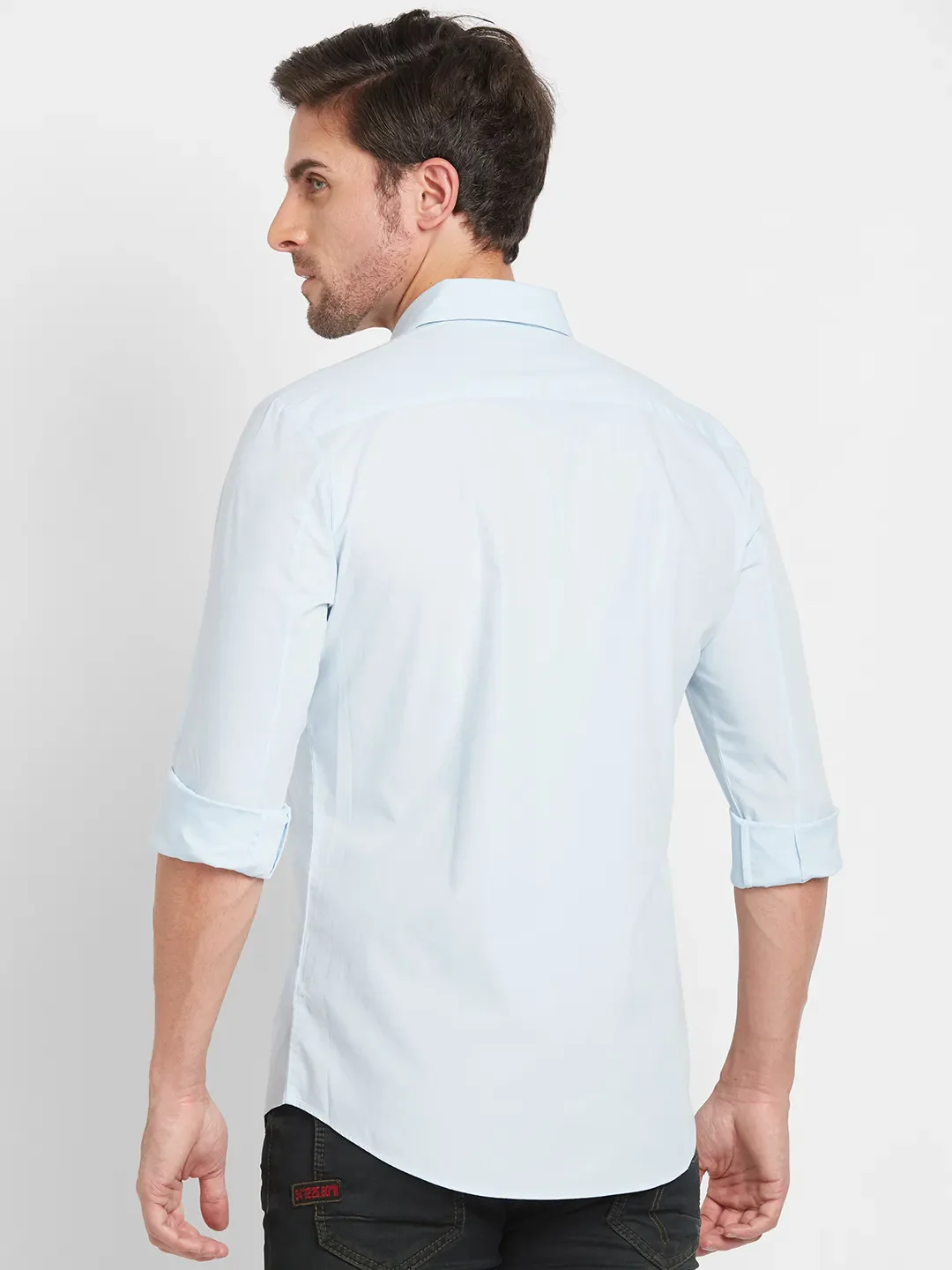 Sky Blue Slim Fit Regular Collar Men's Shirt by Being Human Clothing - Image 3
