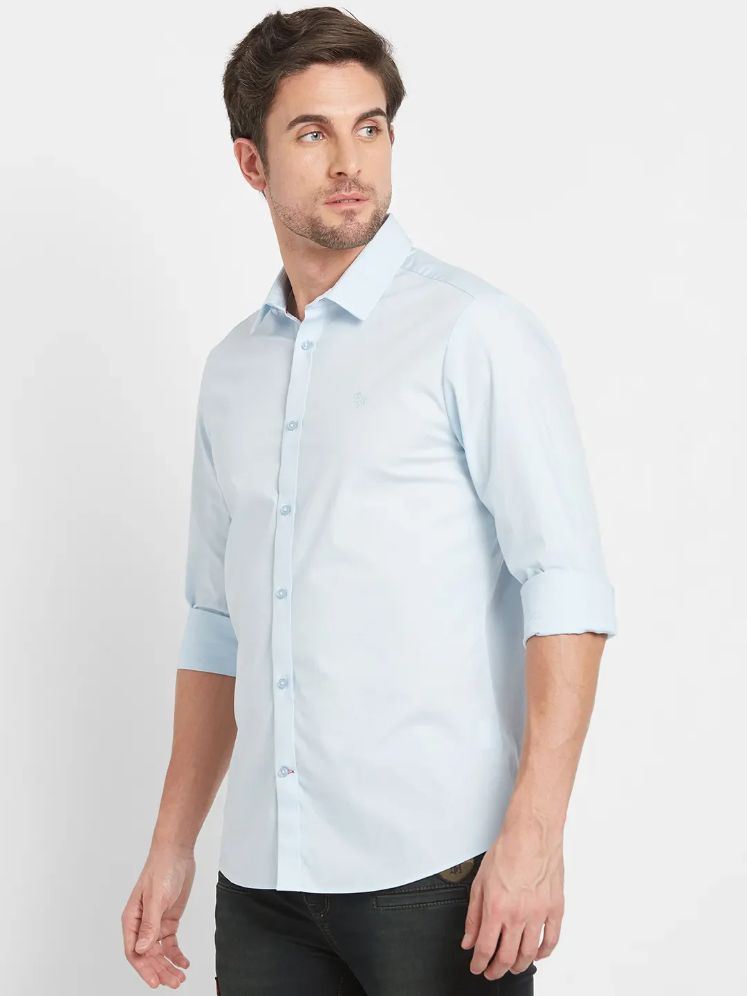 Sky Blue Slim Fit Regular Collar Men's Shirt by Being Human Clothing - Image 4