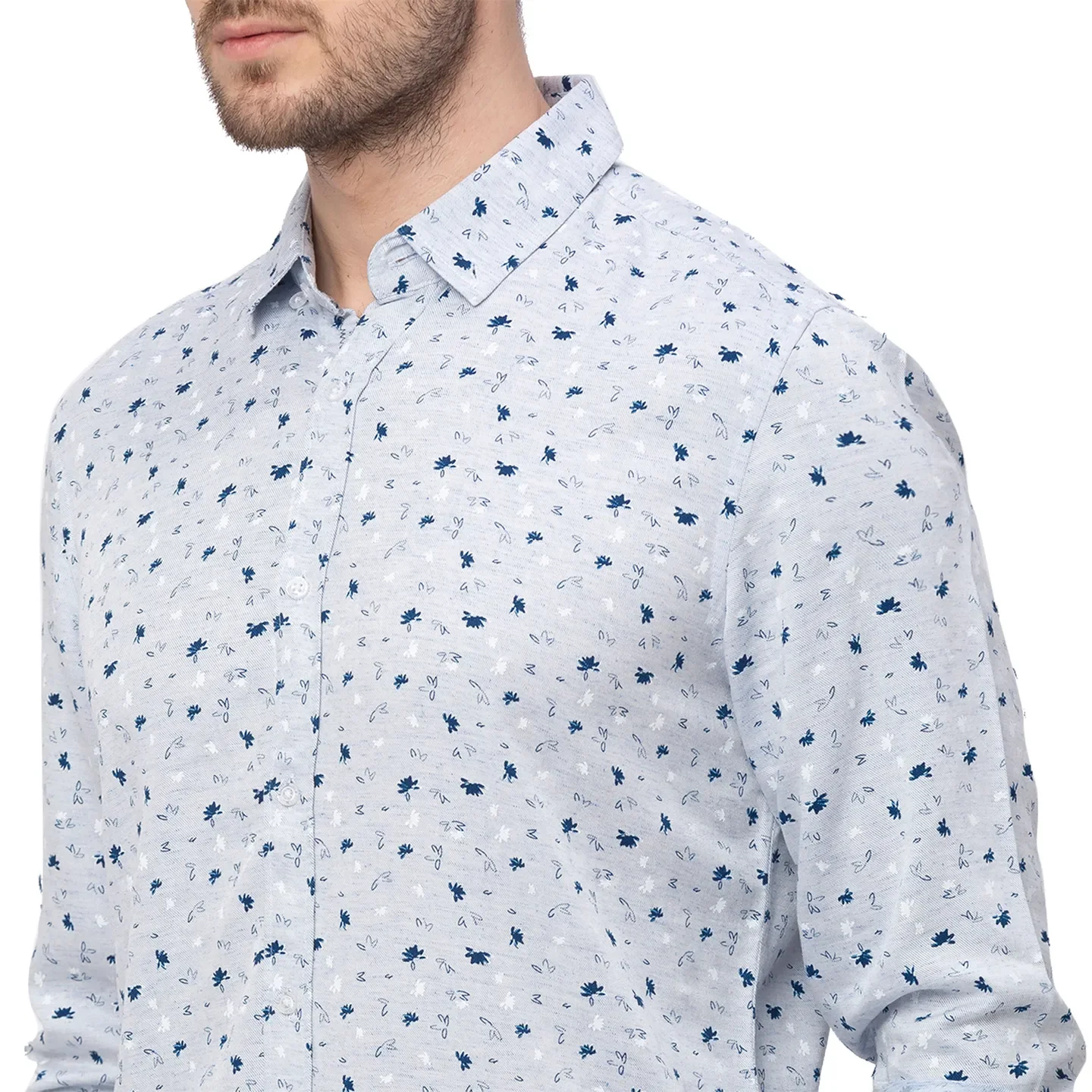 Blue Slim Straight Fit Regular Collar Long Sleeves Cotton Men's Shirt by Being Human Clothing - Image 3
