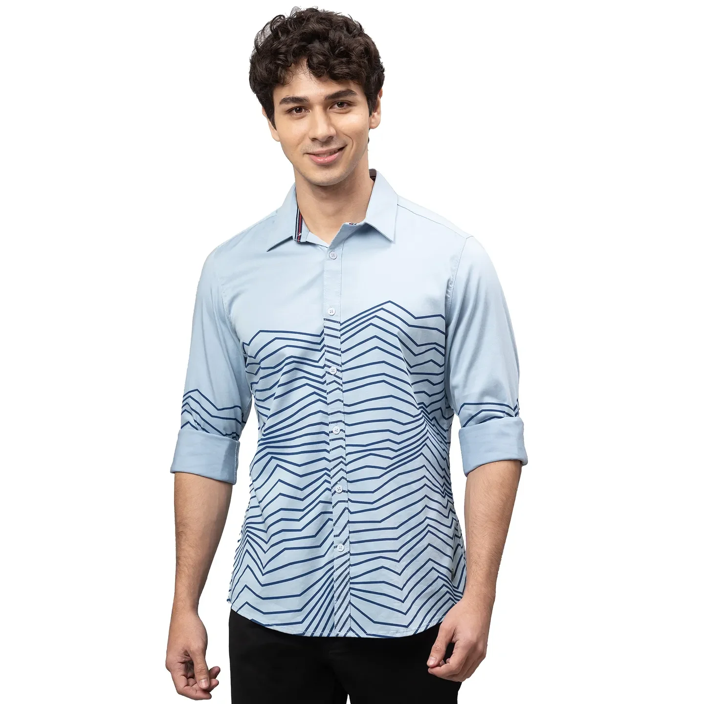 Sky Blue Slim Fit Regular Collar Men's Shirt by Being Human Clothing
