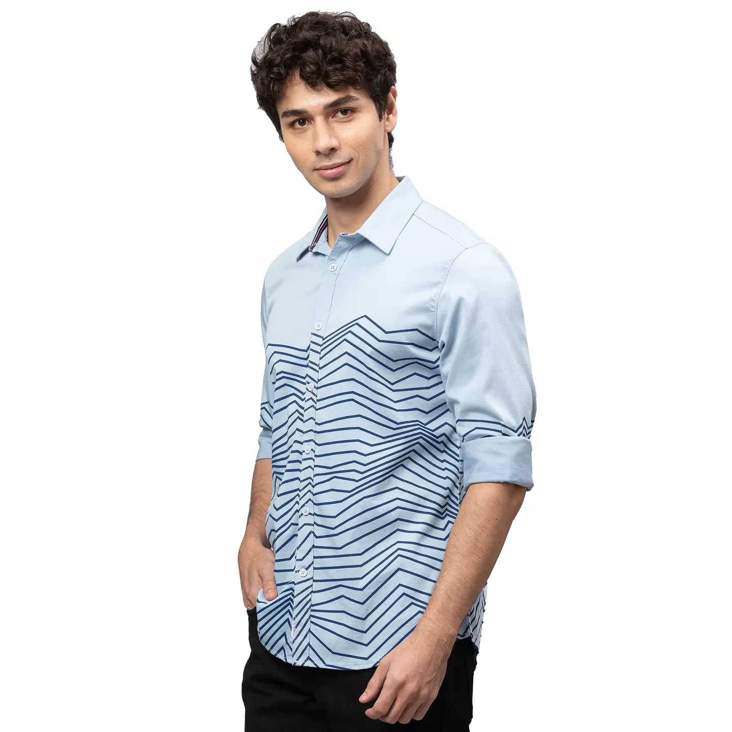 Sky Blue Slim Fit Regular Collar Men's Shirt by Being Human Clothing - Image 4