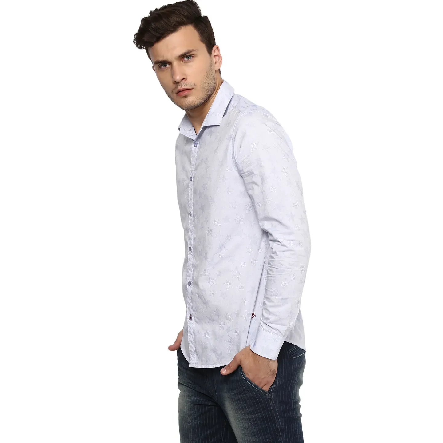 Blue Slim Straight Fit Regular Collar Long Sleeves Men's Shirt by Being Human Clothing - Image 3