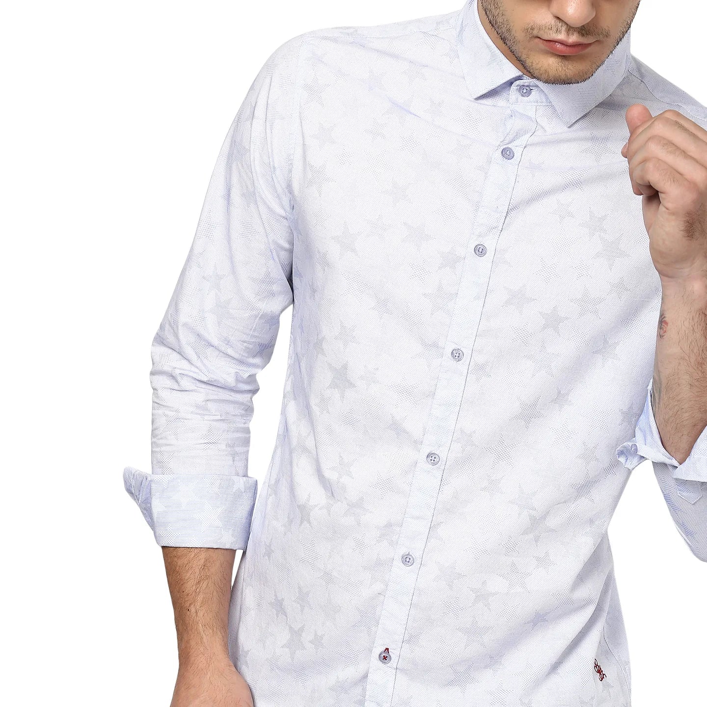 Blue Slim Straight Fit Regular Collar Long Sleeves Men's Shirt by Being Human Clothing - Image 4