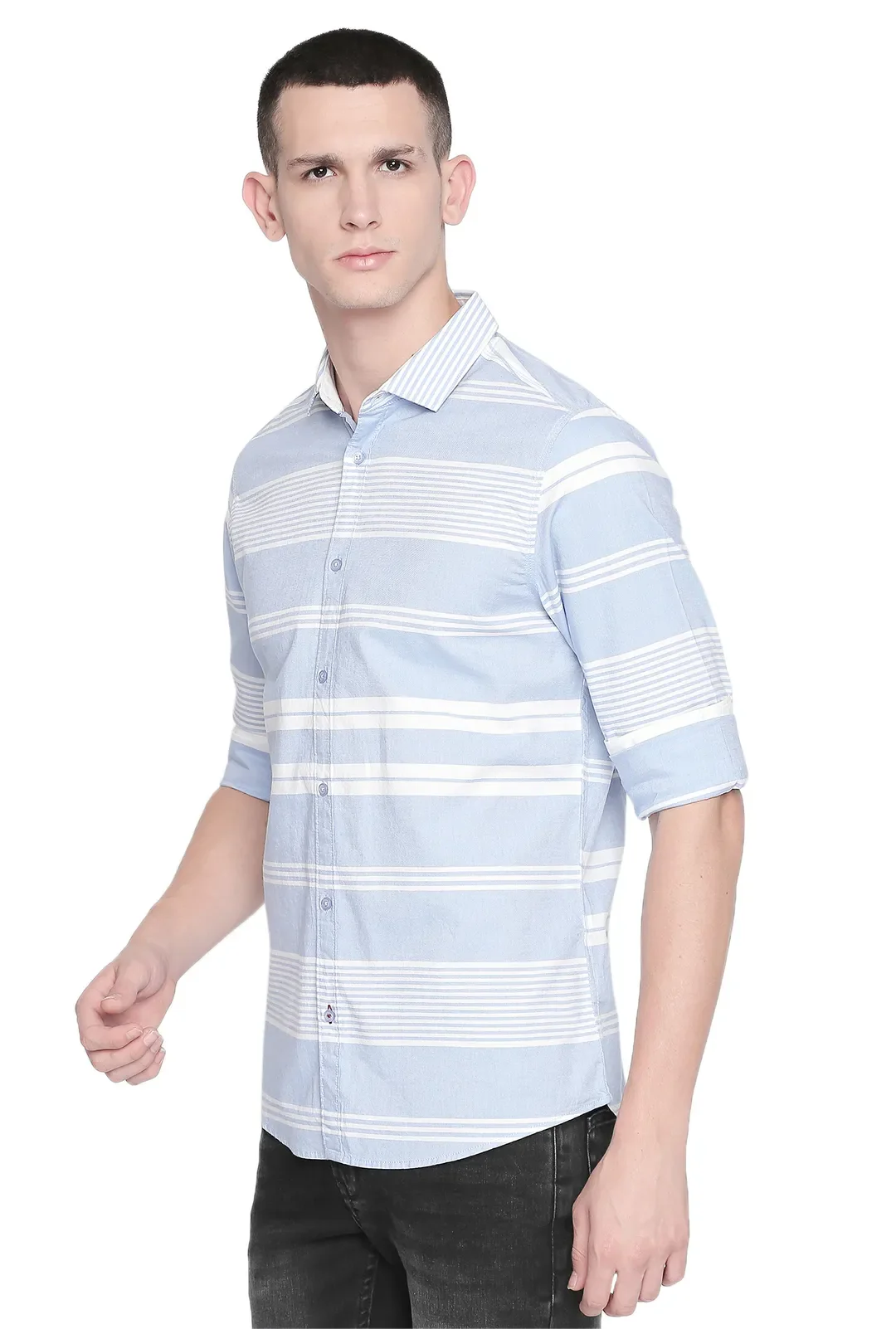 Blue Slim Straight Fit Regular Collar Long Sleeves Men's Shirt by Being Human Clothing - Image 3