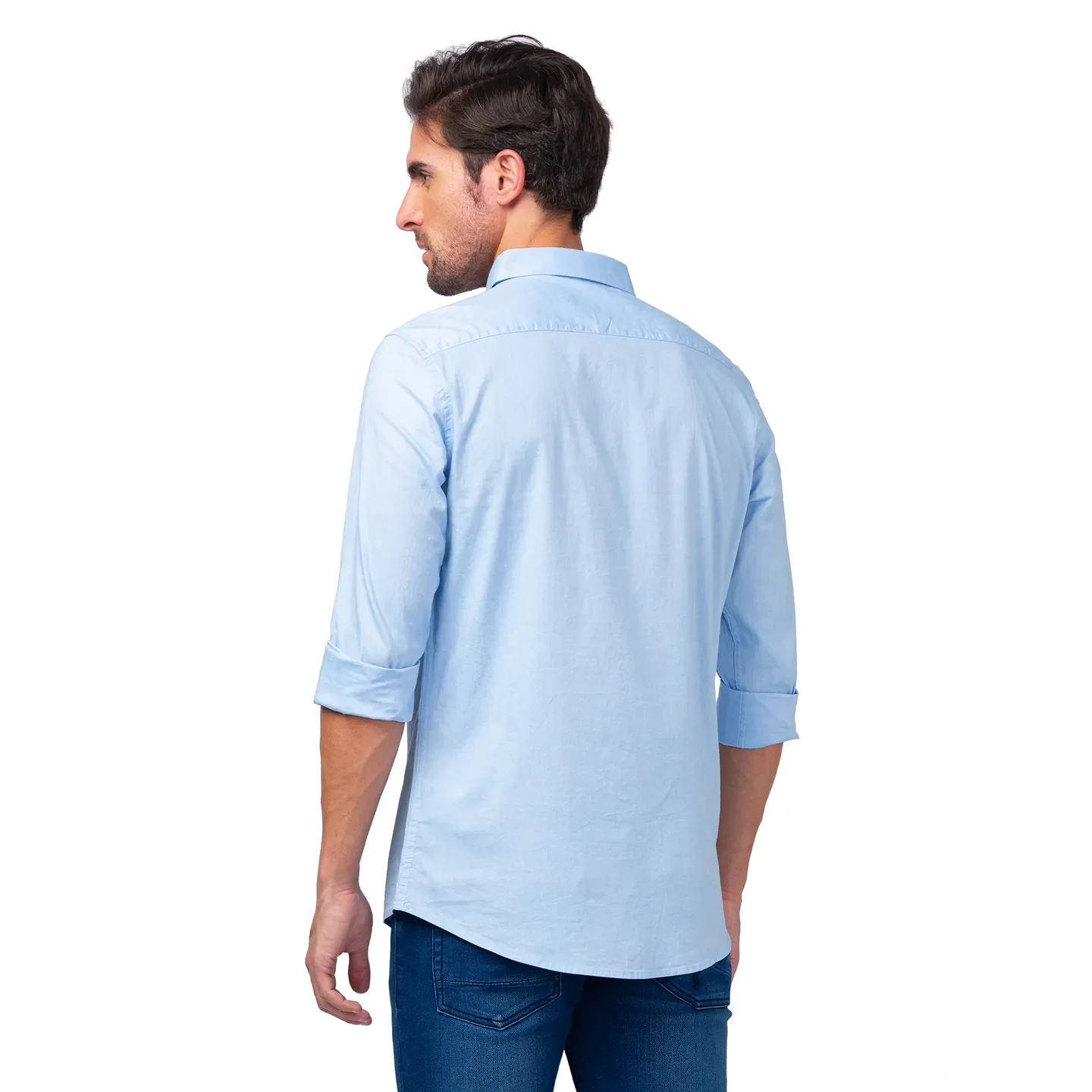 Blue Slim Straight Fit Regular Collar Long Sleeves Men's Shirt by Being Human Clothing - Image 3