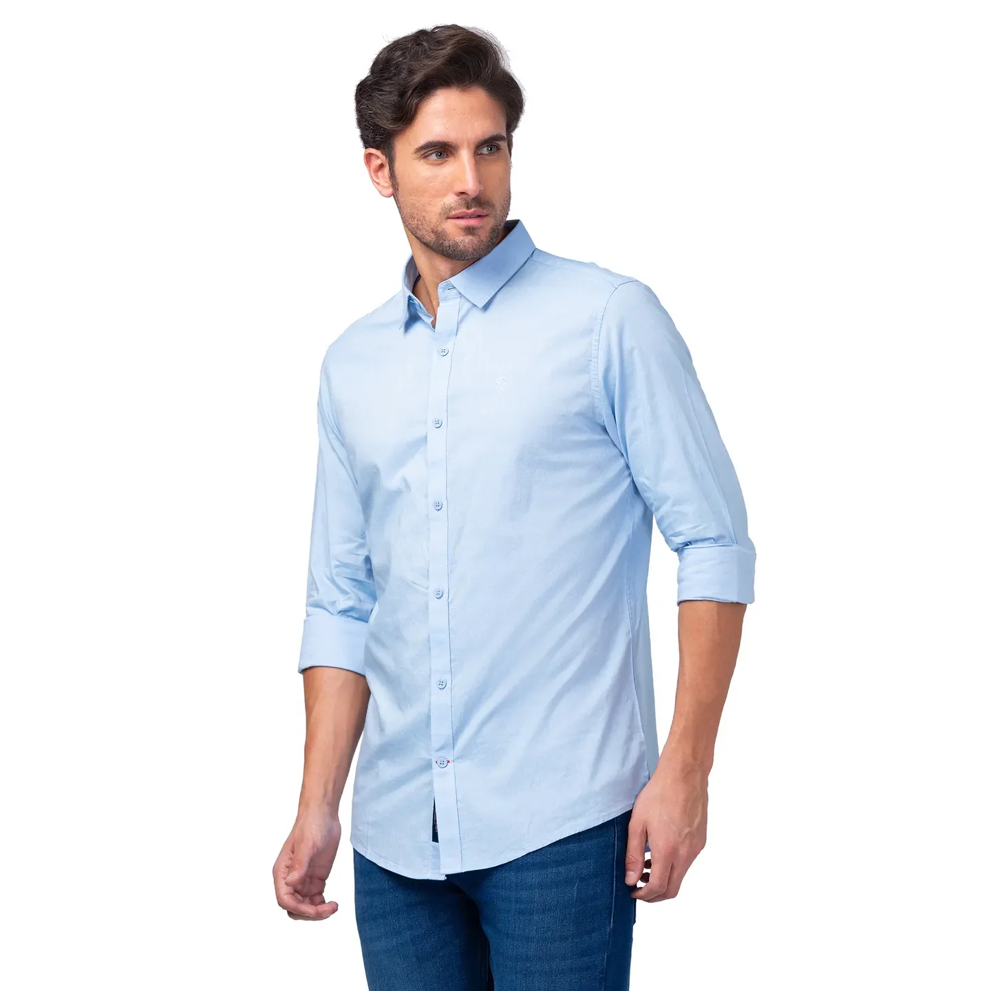 Blue Slim Straight Fit Regular Collar Long Sleeves Men's Shirt by Being Human Clothing - Image 4