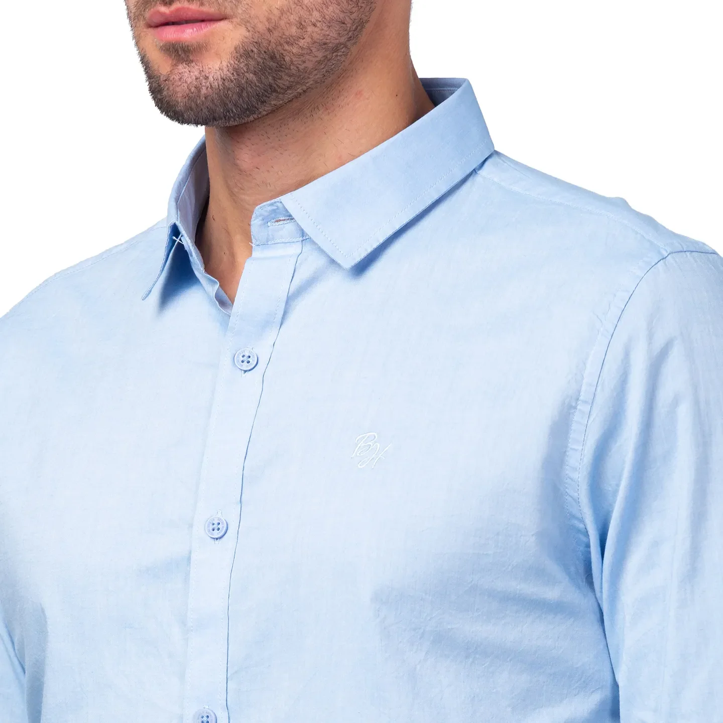 Blue Slim Straight Fit Regular Collar Long Sleeves Men's Shirt by Being Human Clothing - Image 5