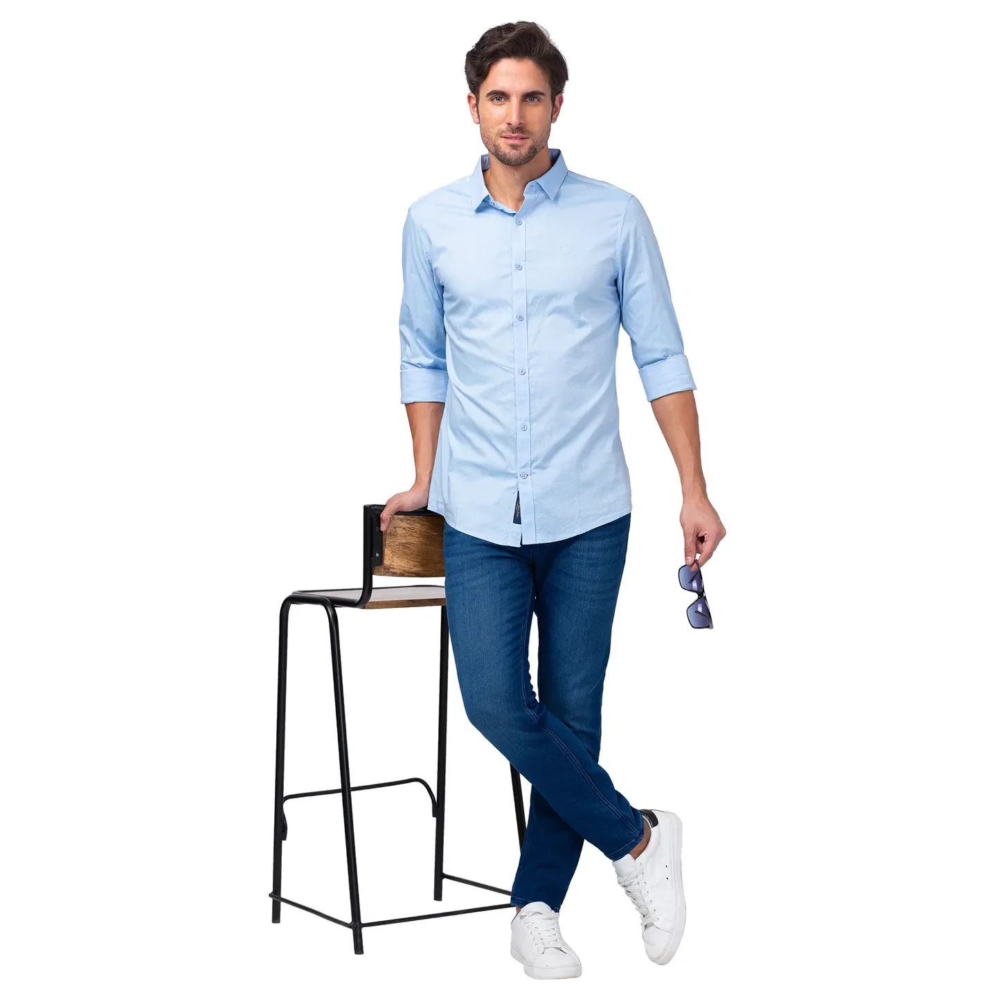 Blue Slim Straight Fit Regular Collar Long Sleeves Men's Shirt by Being Human Clothing - Image 6
