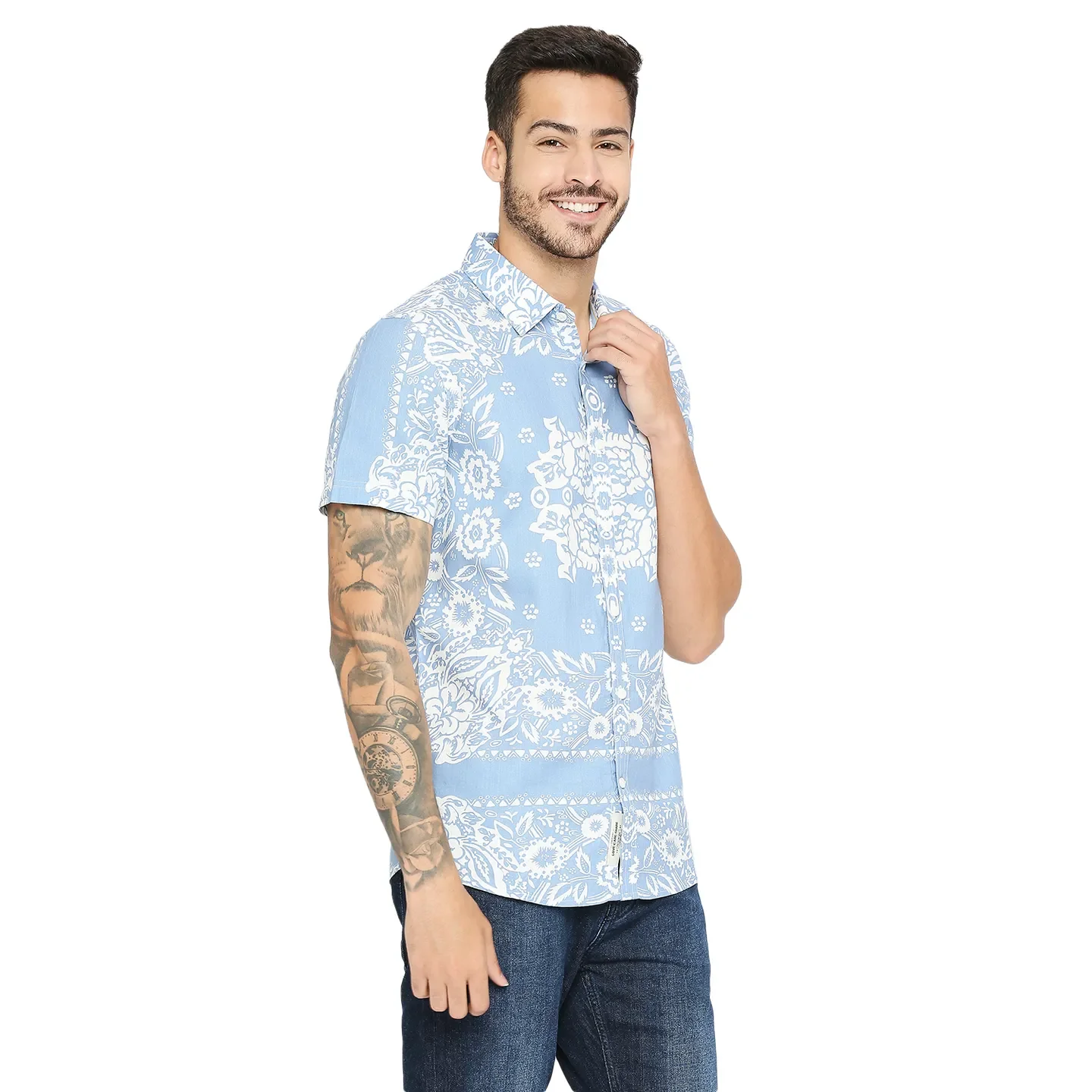 Sky Blue Slim Fit Regular Collar Men's Shirt by Being Human Clothing - Image 3