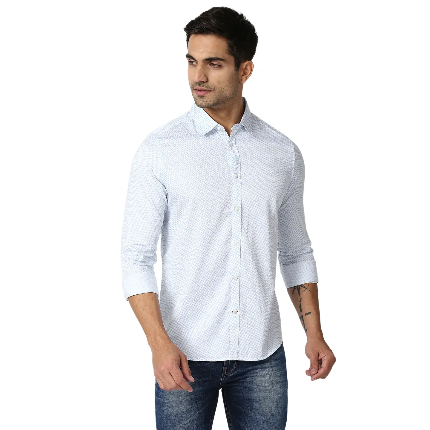 Blue Slim Straight Fit Regular Collar Long Sleeves Men's Shirt by Being Human Clothing
