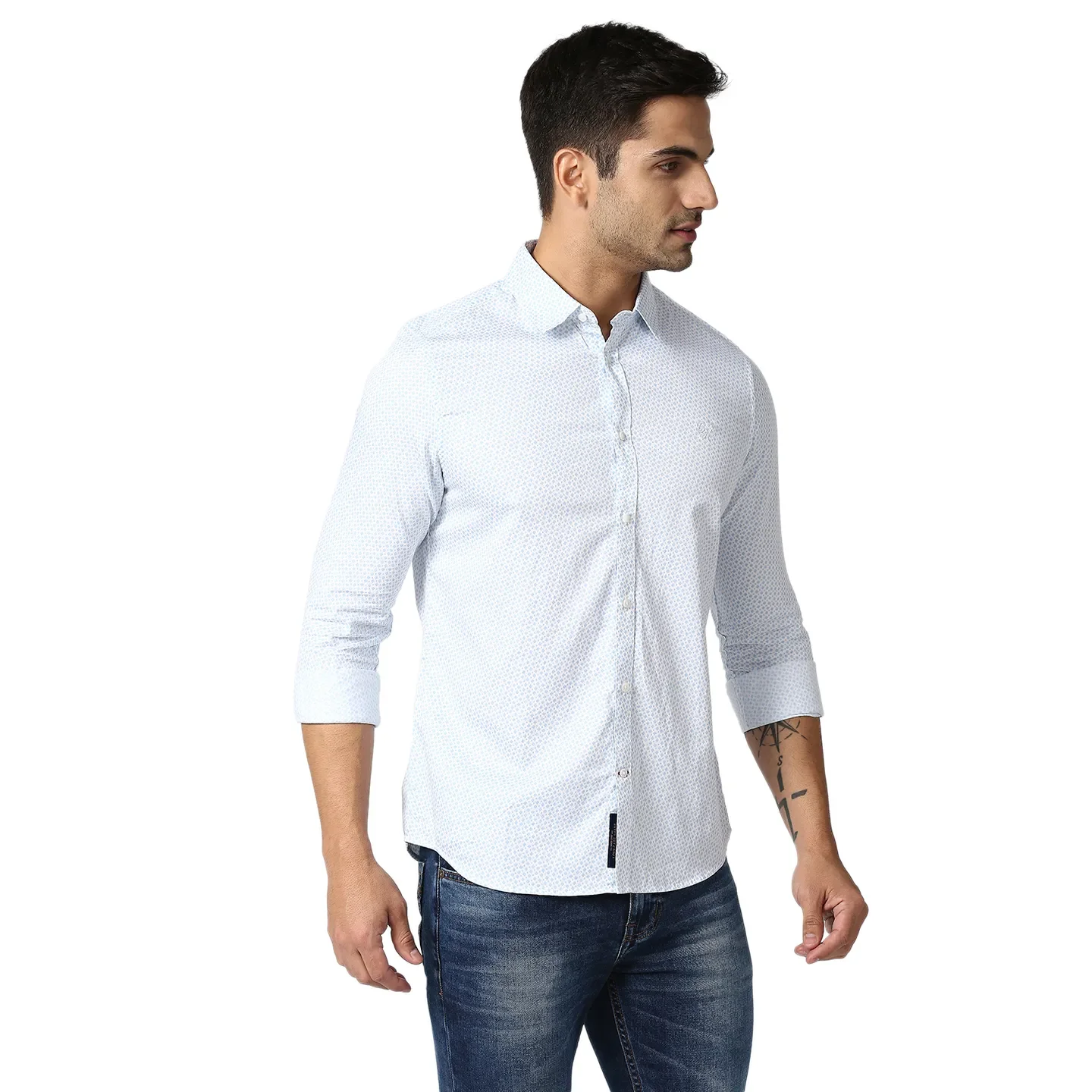 Blue Slim Straight Fit Regular Collar Long Sleeves Men's Shirt by Being Human Clothing - Image 3