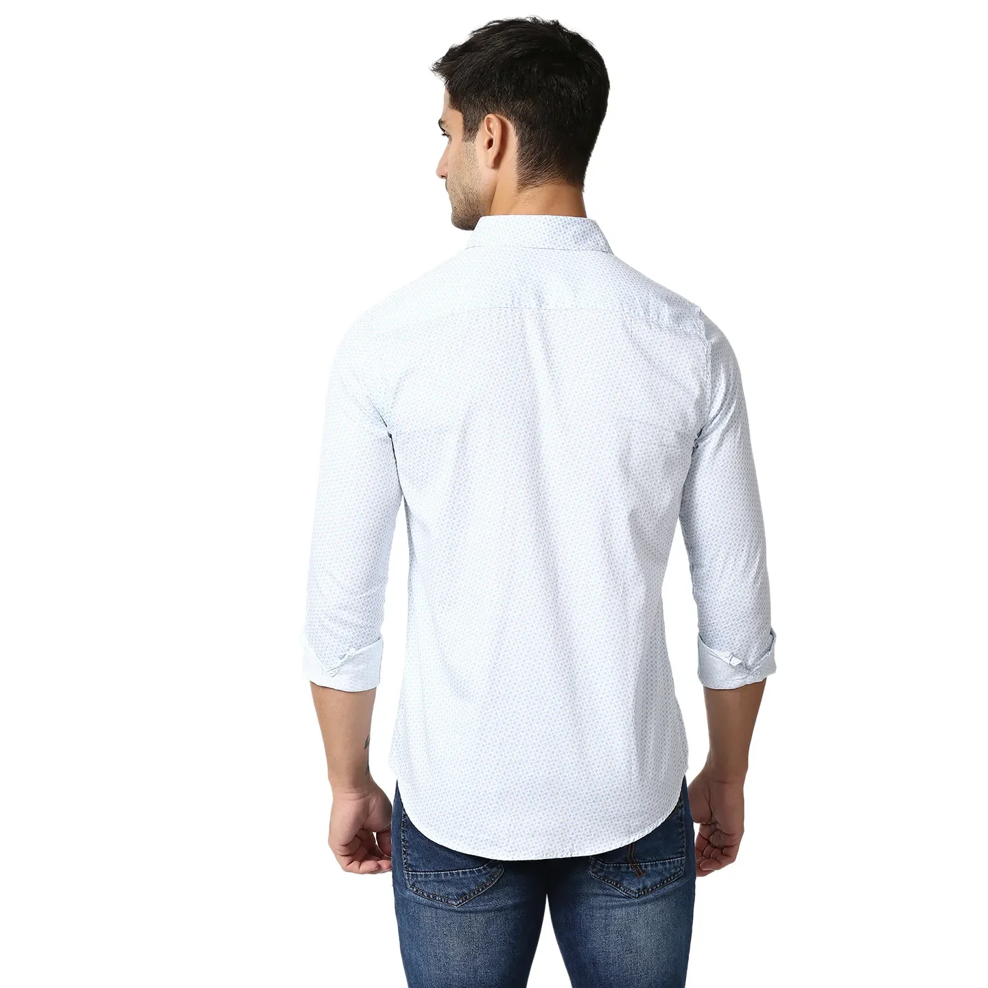 Blue Slim Straight Fit Regular Collar Long Sleeves Men's Shirt by Being Human Clothing - Image 4