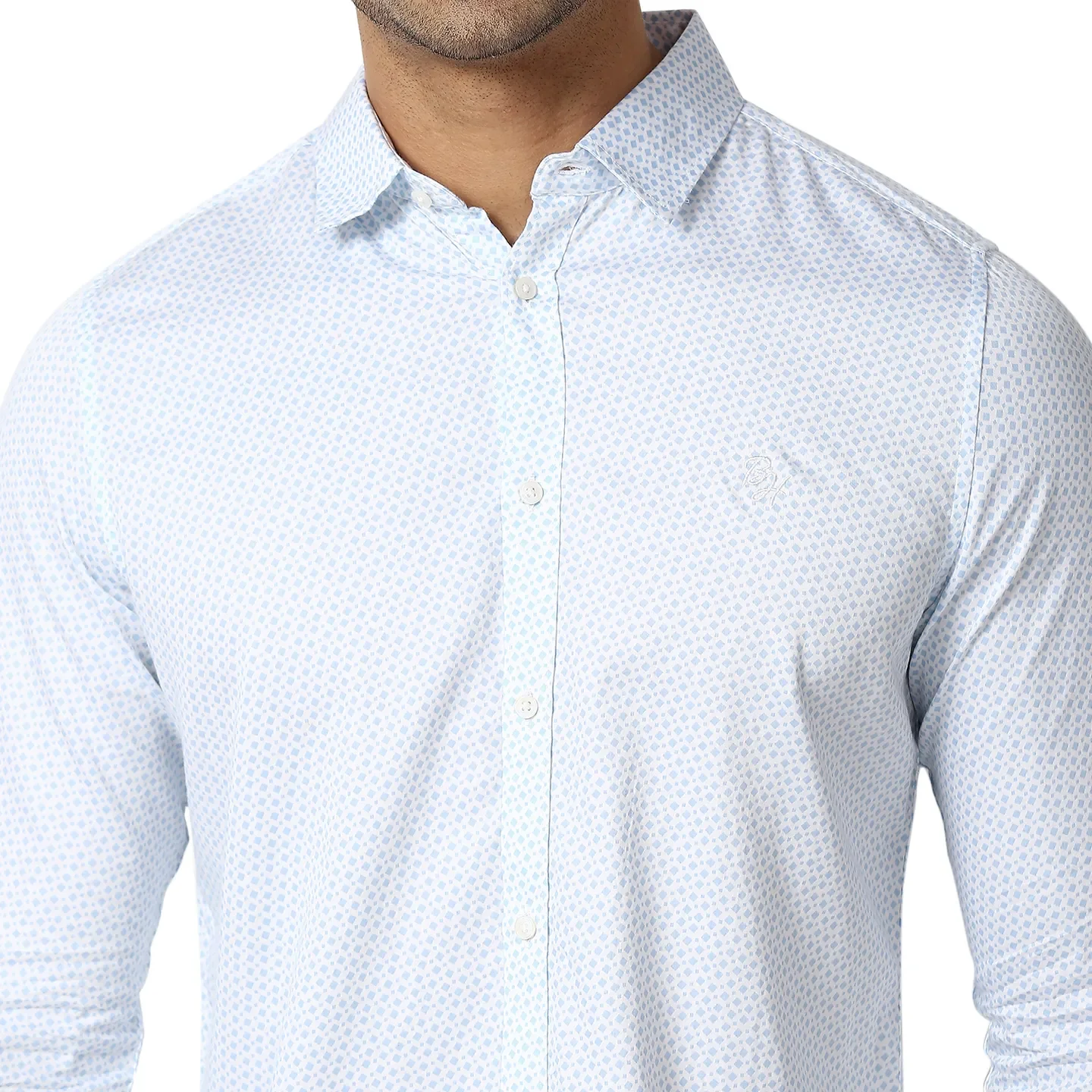 Blue Slim Straight Fit Regular Collar Long Sleeves Men's Shirt by Being Human Clothing - Image 5