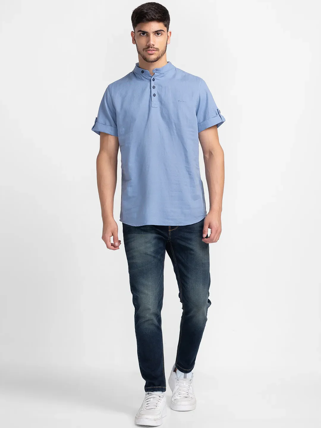 Blue Slim Fit Regular Collar Men's Shirt by Being Human Clothing - Image 2