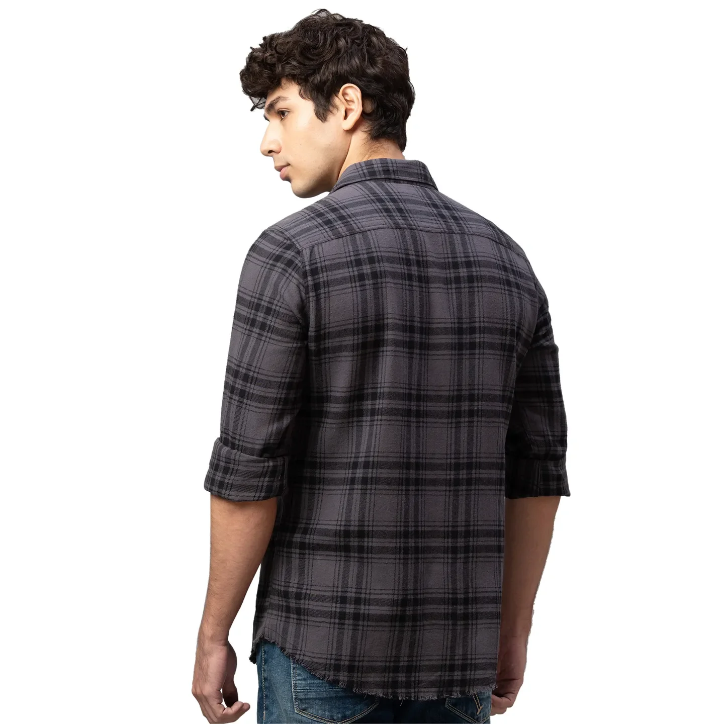 Grey Slim Straight Fit Regular Collar Long Sleeves Cotton Men's Shirt by Being Human Clothing - Image 3