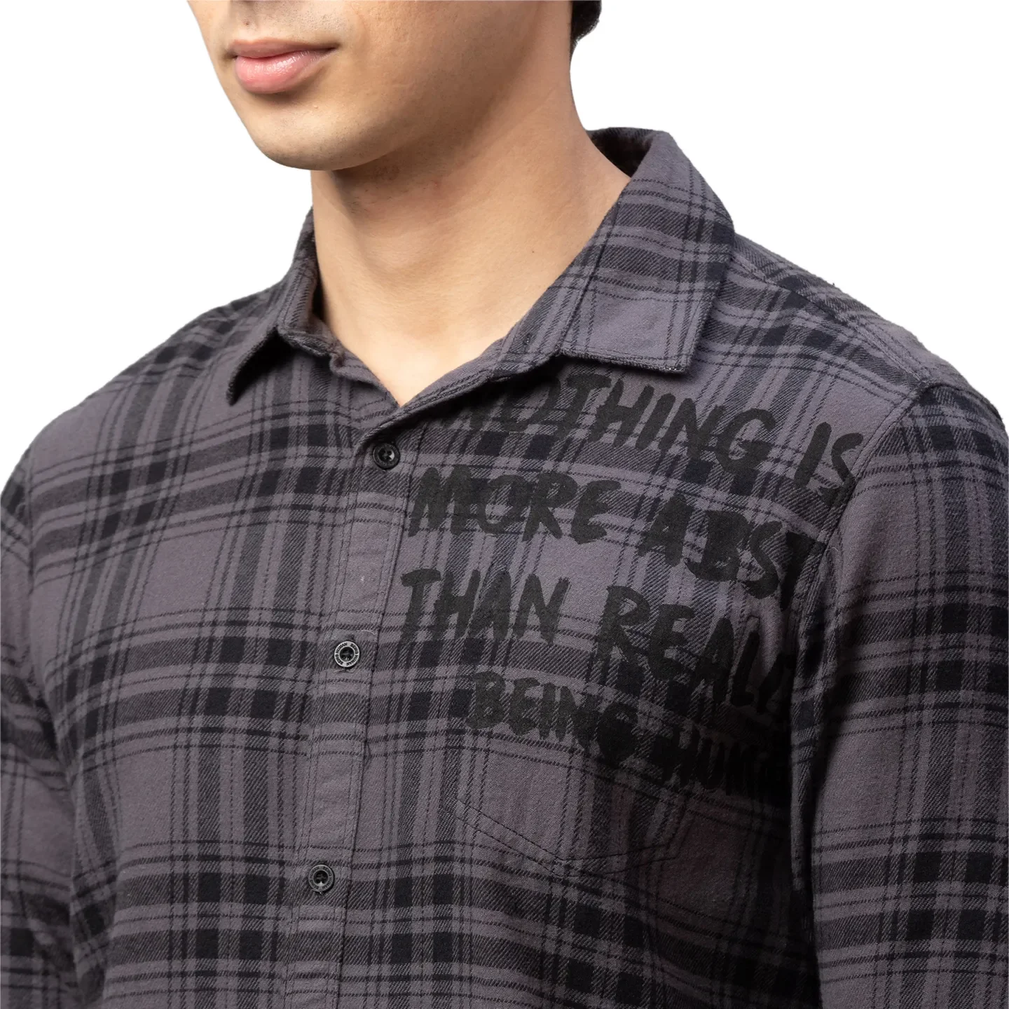 Grey Slim Straight Fit Regular Collar Long Sleeves Cotton Men's Shirt by Being Human Clothing - Image 4
