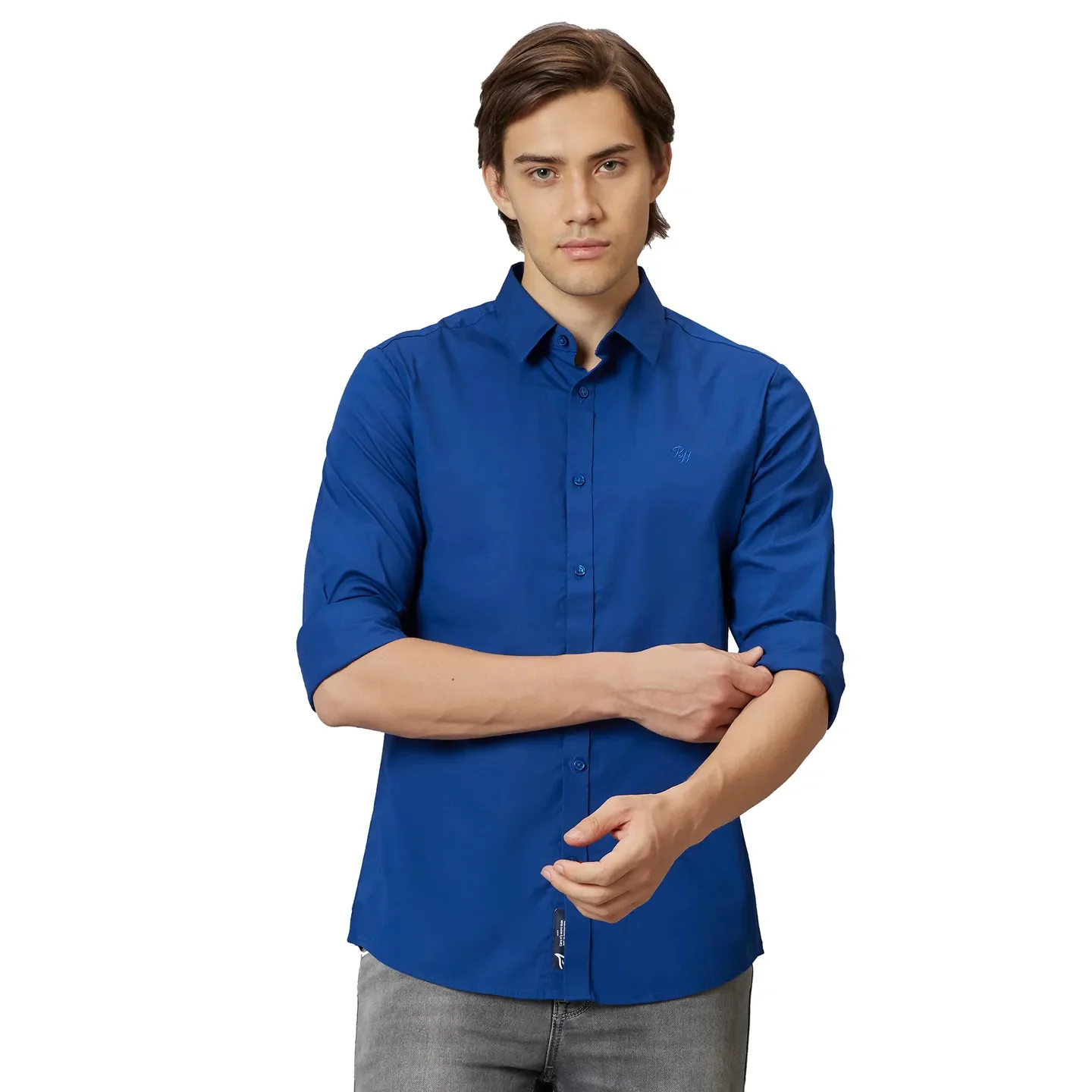 Green Slim Straight Fit Regular Collar Long Sleeves Cotton Men's Shirt by Being Human Clothing