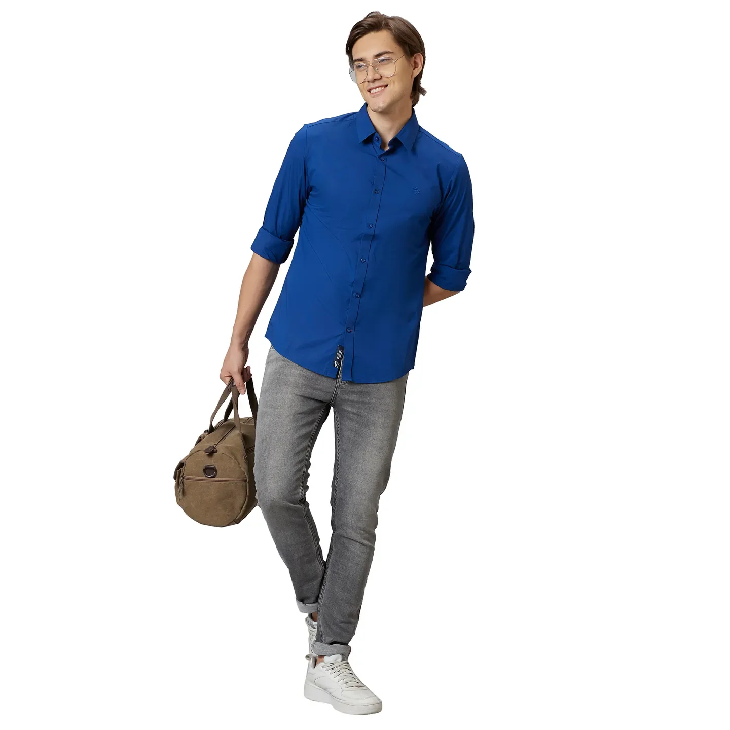 Green Slim Straight Fit Regular Collar Long Sleeves Cotton Men's Shirt by Being Human Clothing - Image 5