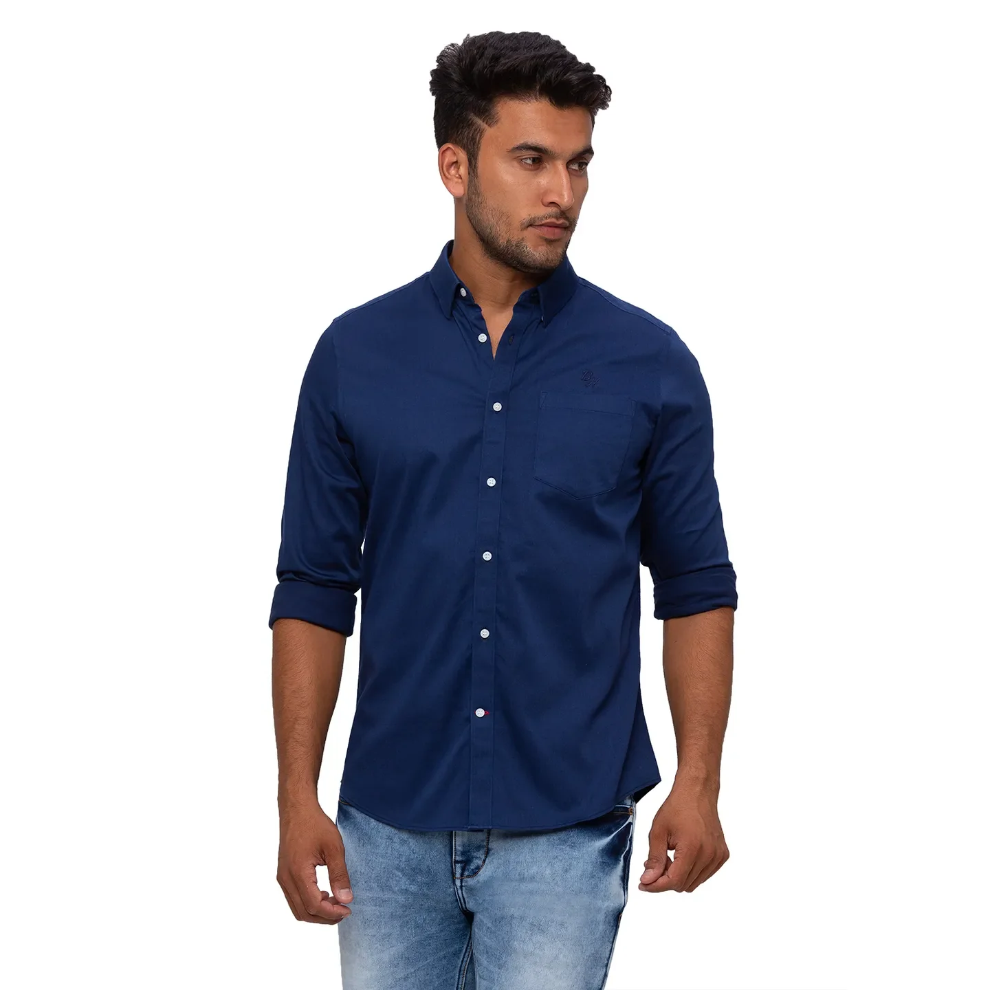 Green Slim Straight Fit Regular Collar Long Sleeves Cotton Men's Shirt by Being Human Clothing