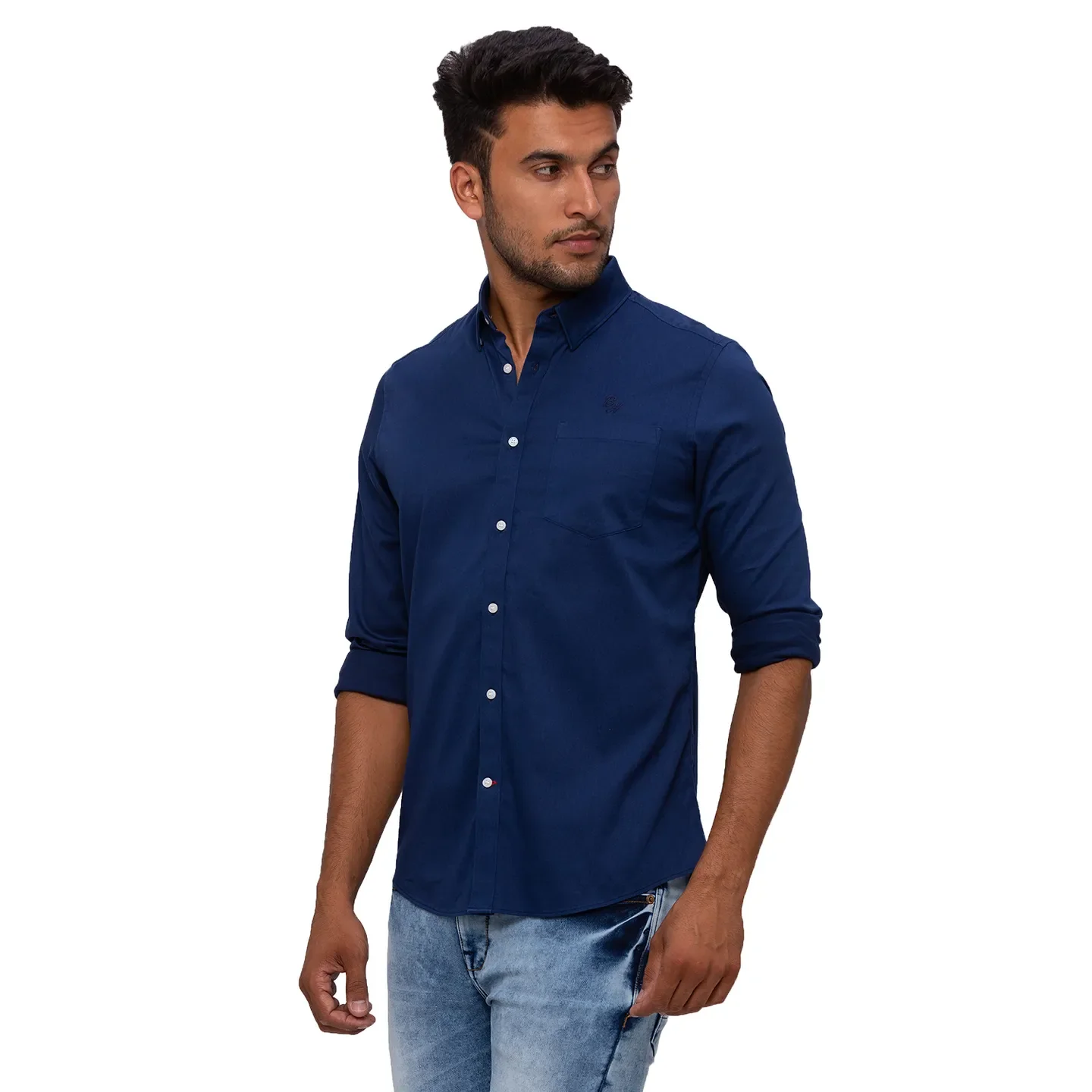 Green Slim Straight Fit Regular Collar Long Sleeves Cotton Men's Shirt by Being Human Clothing - Image 2