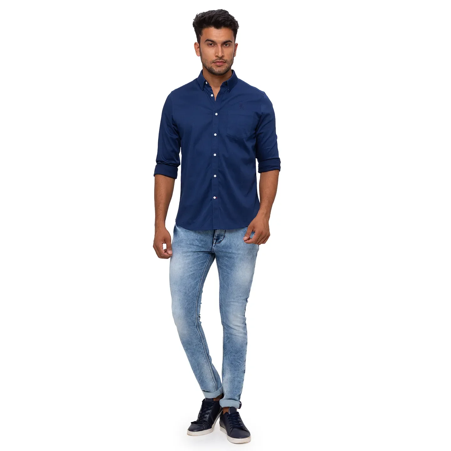 Green Slim Straight Fit Regular Collar Long Sleeves Cotton Men's Shirt by Being Human Clothing - Image 5