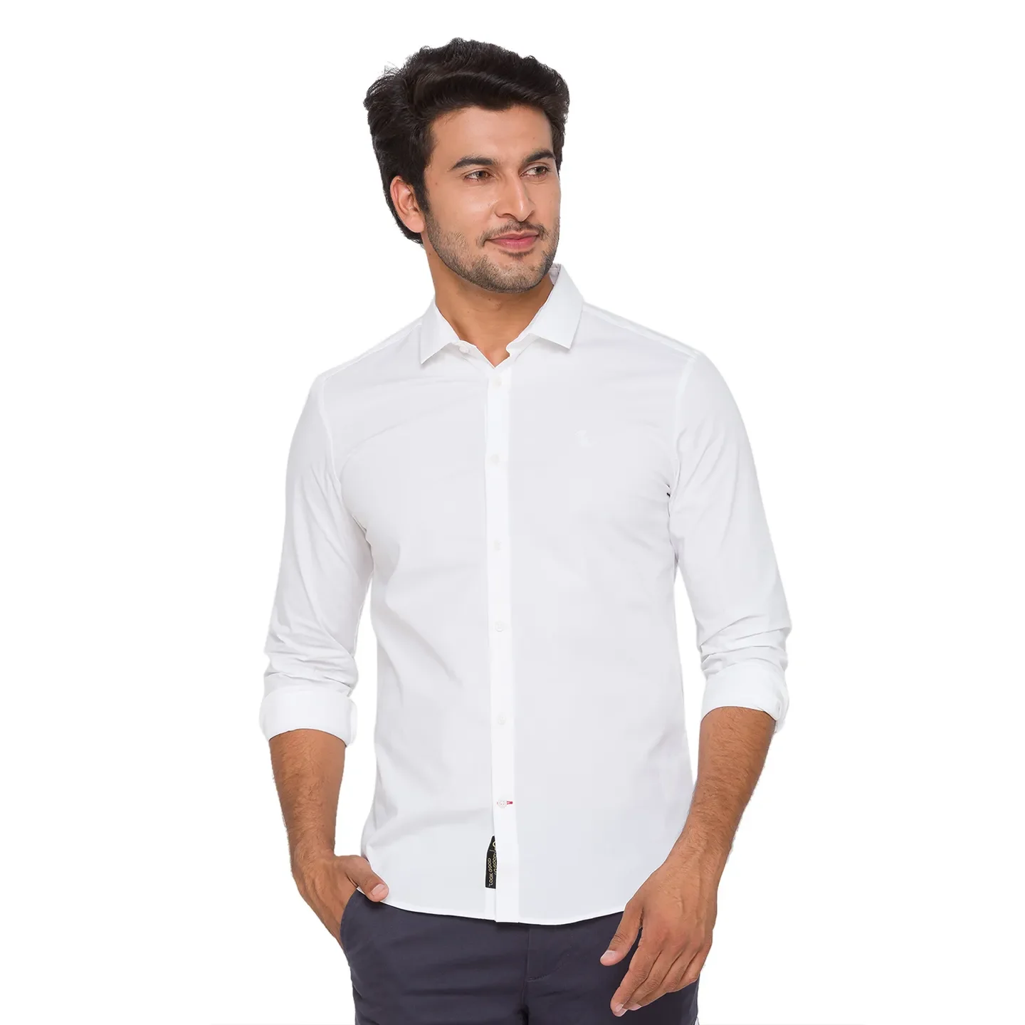 White Slim Straight Fit Regular Collar Long Sleeves Men's Shirt by Being Human Clothing