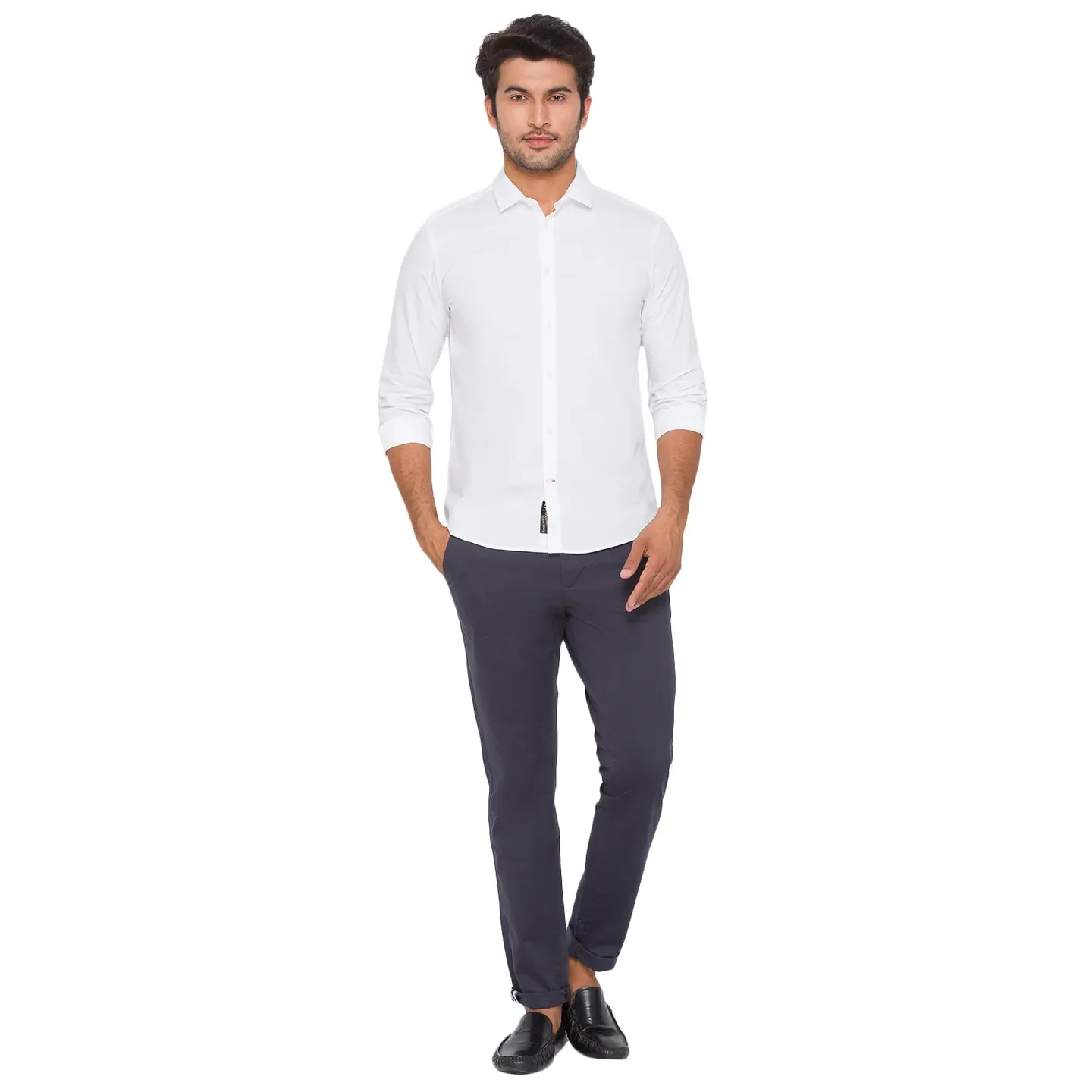 White Slim Straight Fit Regular Collar Long Sleeves Men's Shirt by Being Human Clothing - Image 5