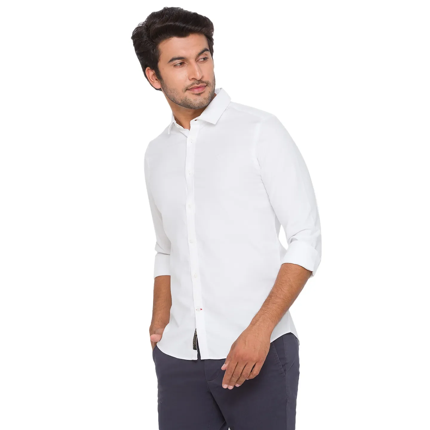 White Slim Straight Fit Regular Collar Long Sleeves Men's Shirt by Being Human Clothing - Image 2