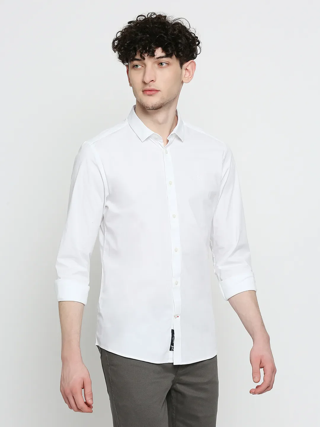 White Skinny Straight Fit Regular Collar Long Sleeves Cotton Men's Shirt by Being Human Clothing - Image 3