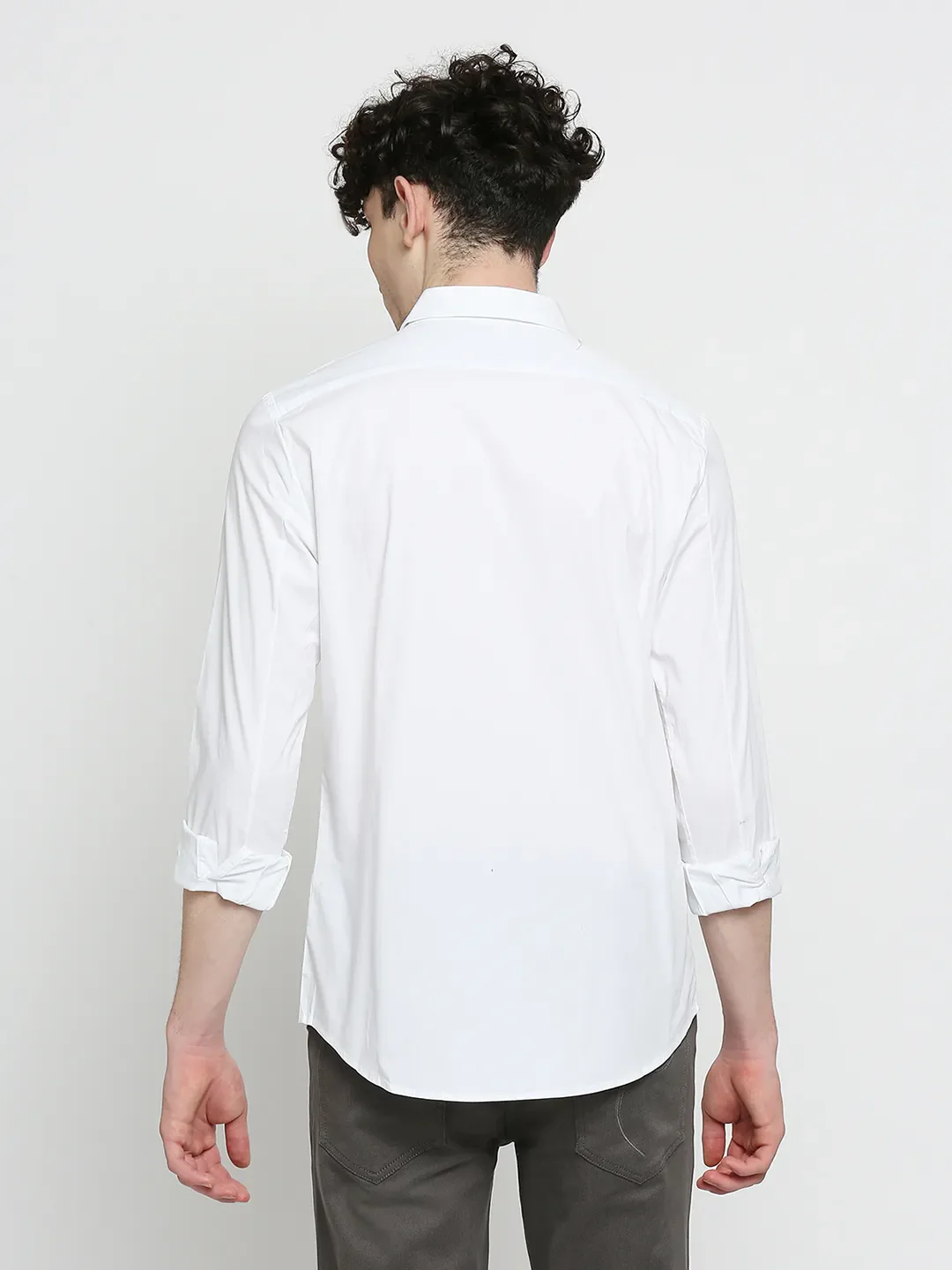 White Skinny Straight Fit Regular Collar Long Sleeves Cotton Men's Shirt by Being Human Clothing - Image 4