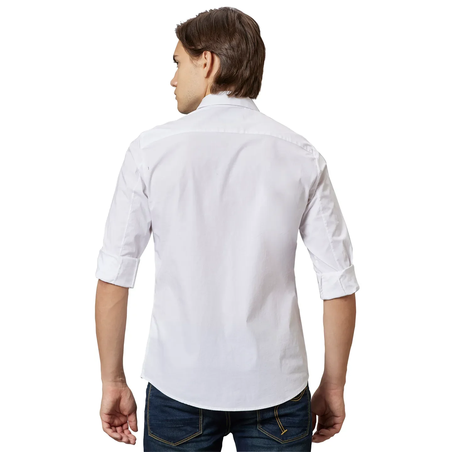 White Slim Straight Fit Regular Collar Long Sleeves Cotton Men's Shirt by Being Human Clothing - Image 2