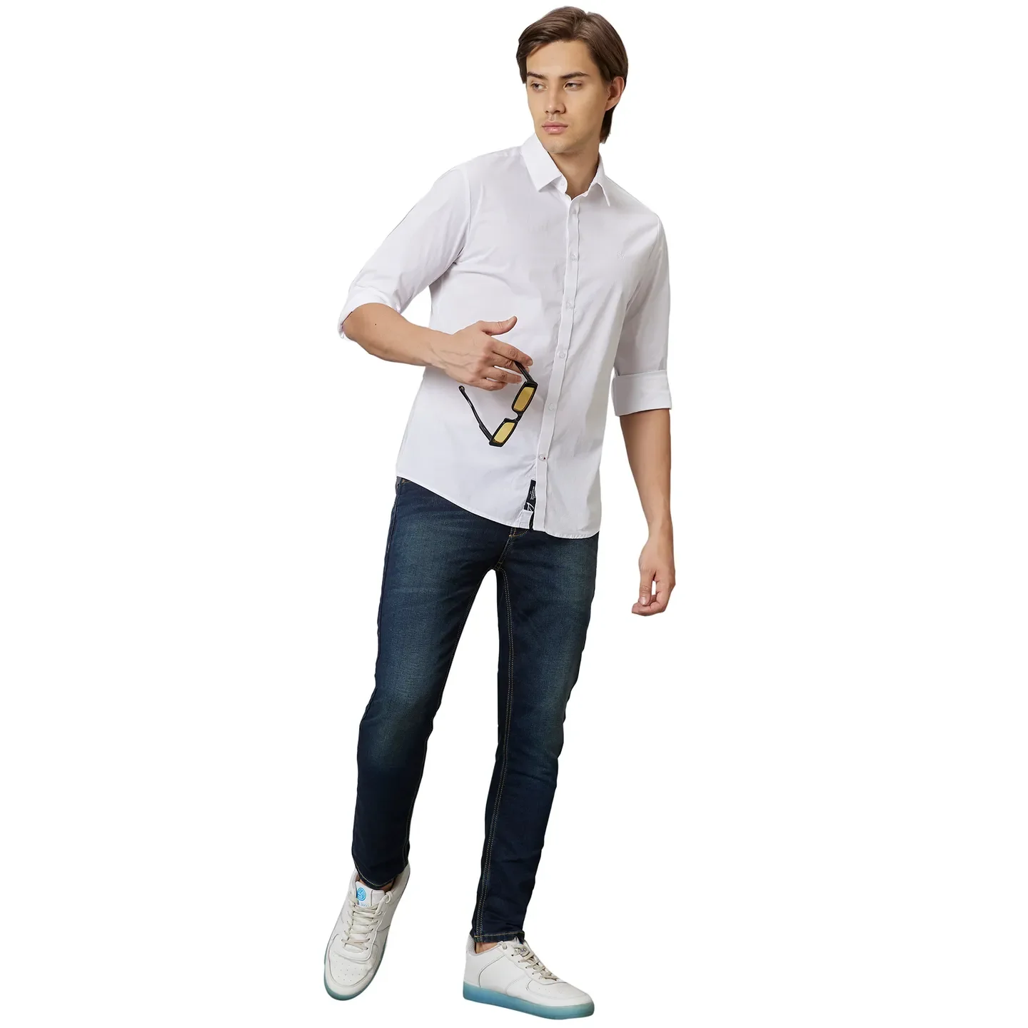White Slim Straight Fit Regular Collar Long Sleeves Cotton Men's Shirt by Being Human Clothing - Image 5