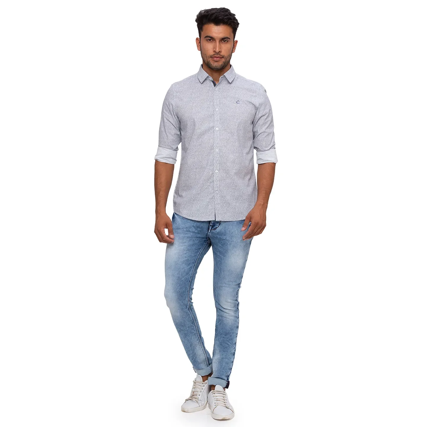 White Slim Straight Fit Regular Collar Long Sleeves Cotton Men's Shirt by Being Human Clothing - Image 2