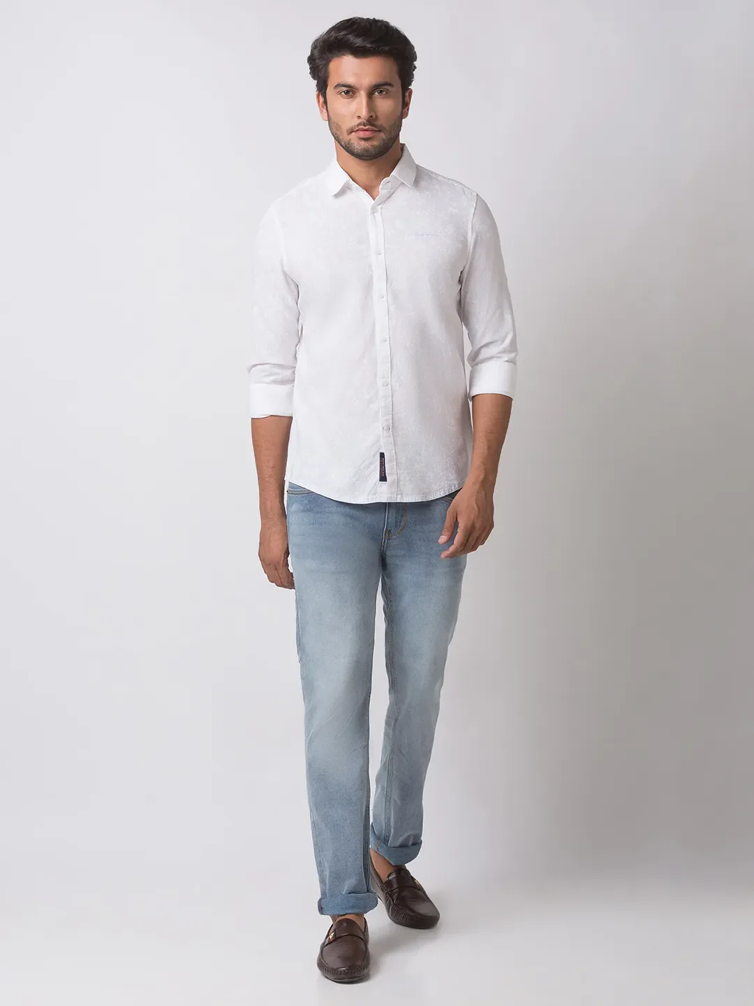 White Slim Straight Fit Regular Collar Long Sleeves Cotton Men's Shirt by Being Human Clothing - Image 5