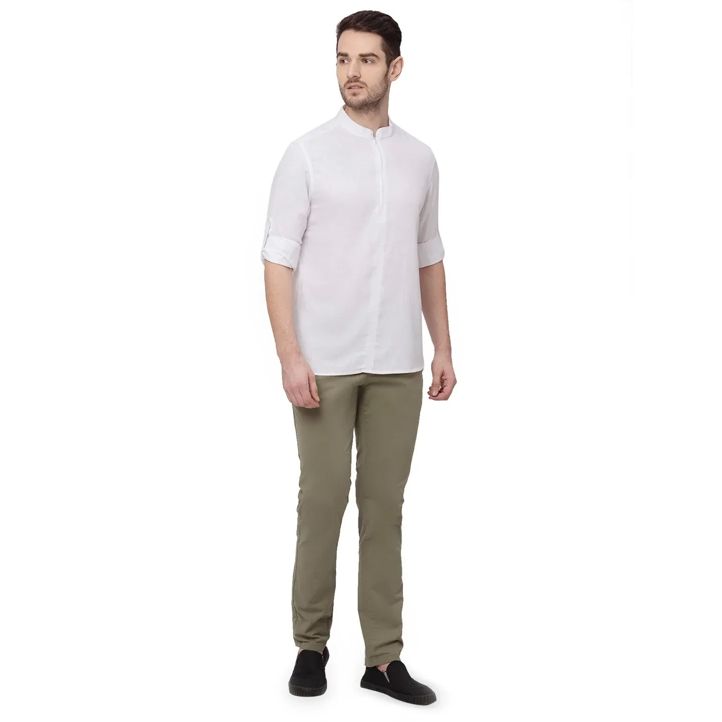 White Slim Straight Fit Mandarin Collar Long Sleeves Lyocell Men's Shirt by Being Human Clothing - Image 5