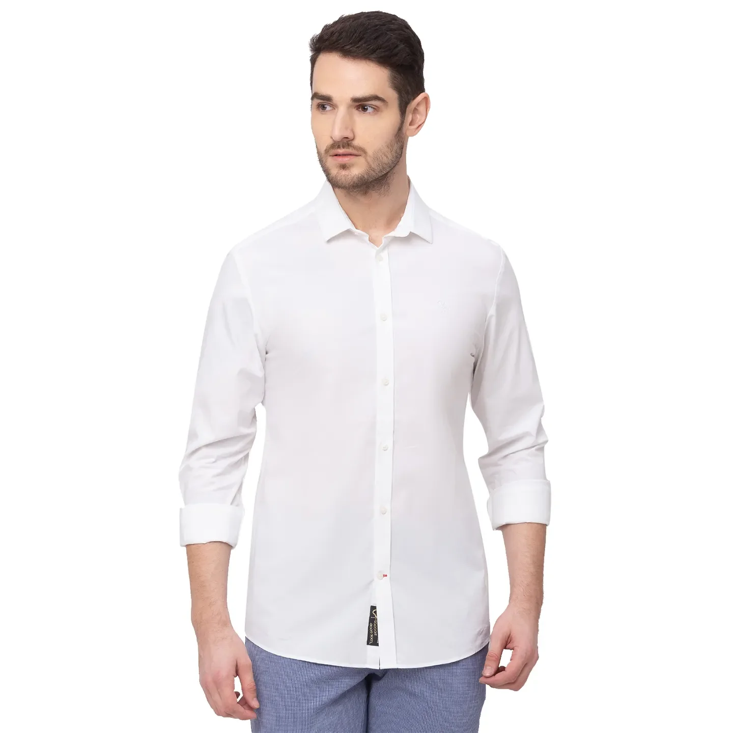 White Skinny Straight Fit Regular Collar Long Sleeves Cotton Men's Shirt by Being Human Clothing - Image 5