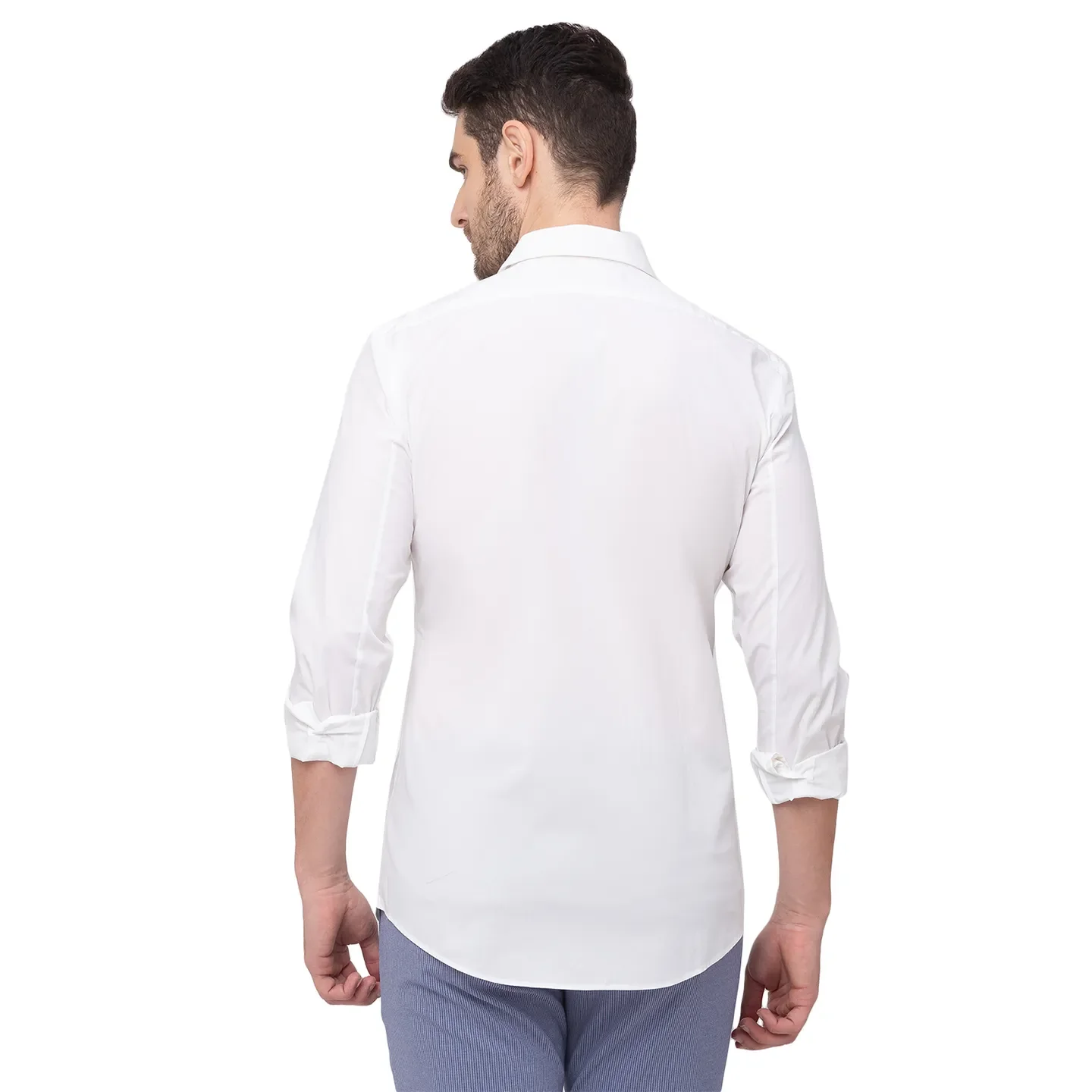 White Skinny Straight Fit Regular Collar Long Sleeves Cotton Men's Shirt by Being Human Clothing - Image 6