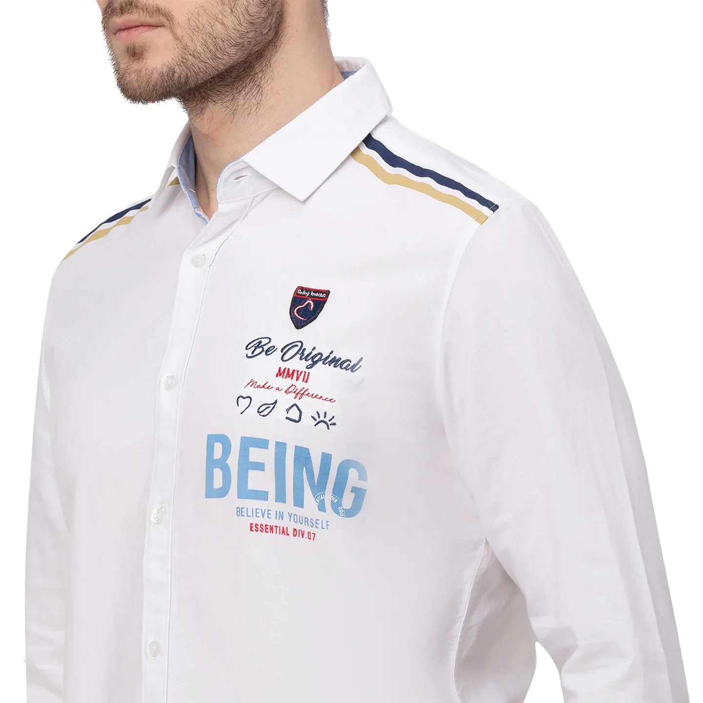 White Slim Straight Fit Regular Collar Long Sleeves Cotton Men's Shirt by Being Human Clothing - Image 4