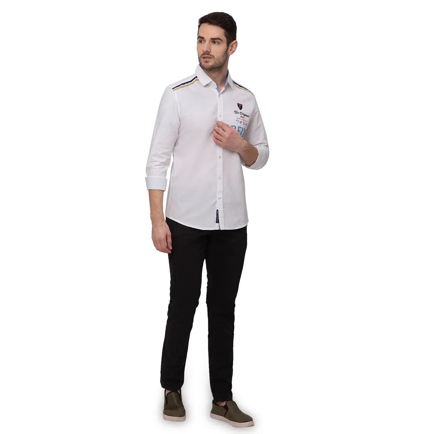 White Slim Straight Fit Regular Collar Long Sleeves Cotton Men's Shirt by Being Human Clothing - Image 5