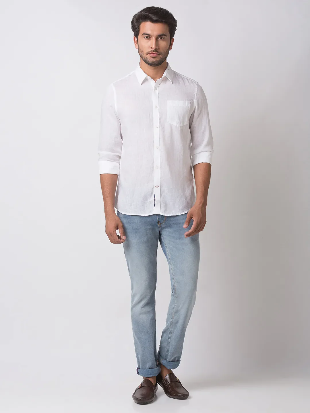 White Slim Straight Fit Regular Collar Long Sleeves Cotton Men's Shirt by Being Human Clothing - Image 5