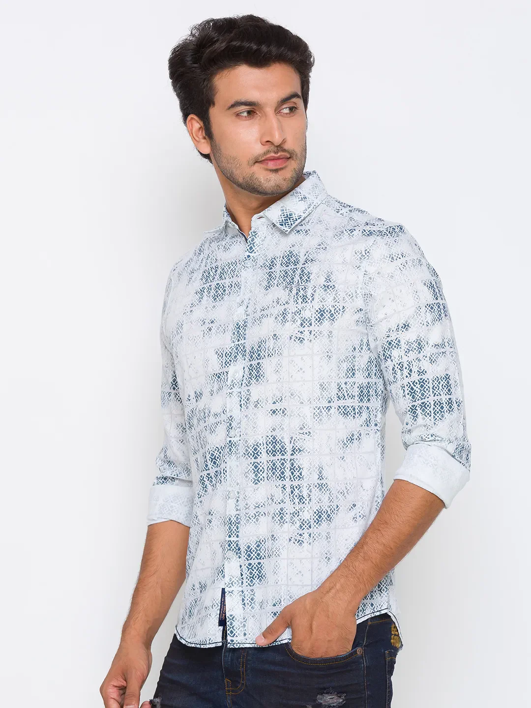 White Slim Straight Fit Regular Collar Long Sleeves Cotton Men's Shirt by Being Human Clothing - Image 2