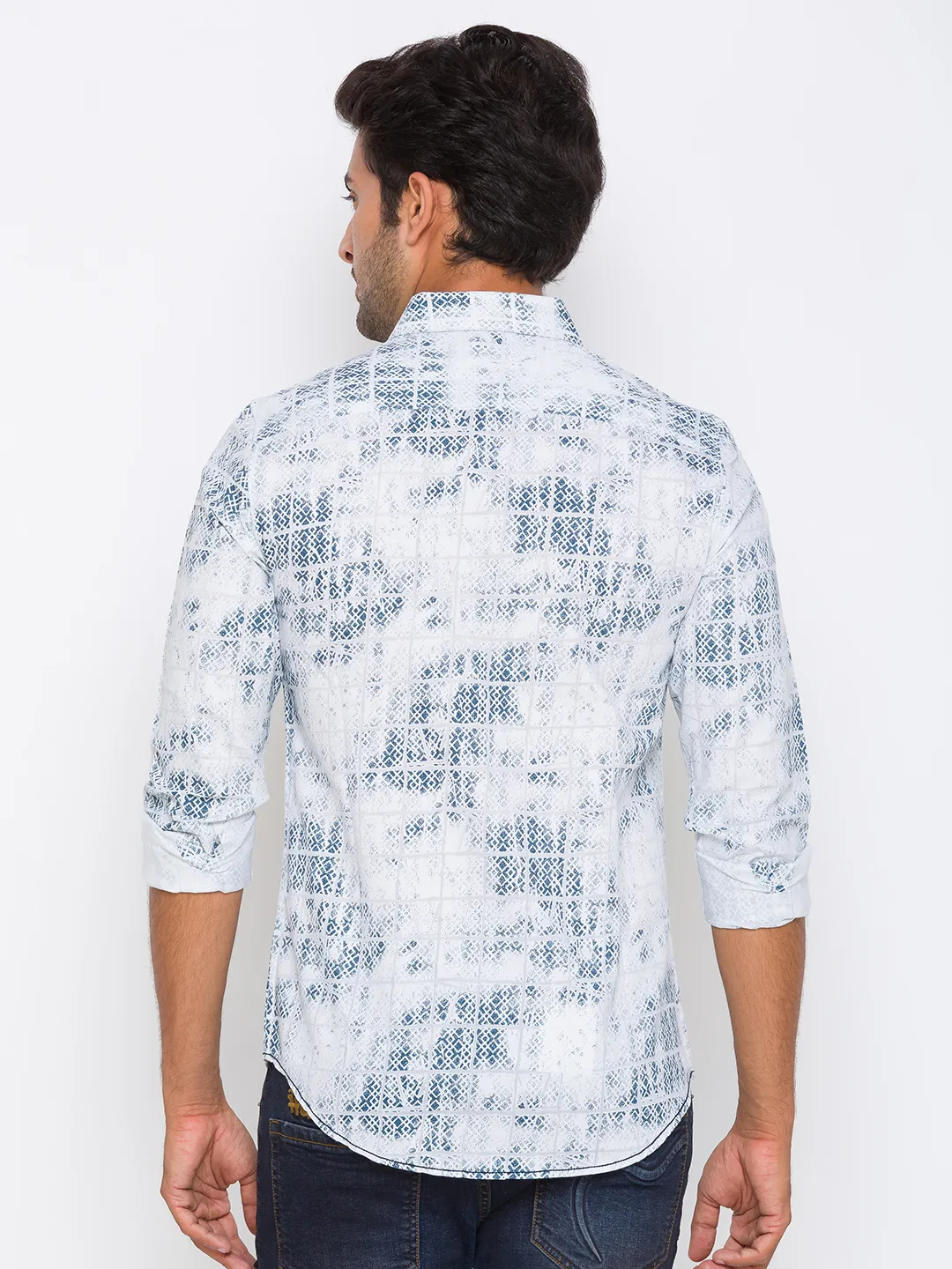 White Slim Straight Fit Regular Collar Long Sleeves Cotton Men's Shirt by Being Human Clothing - Image 3