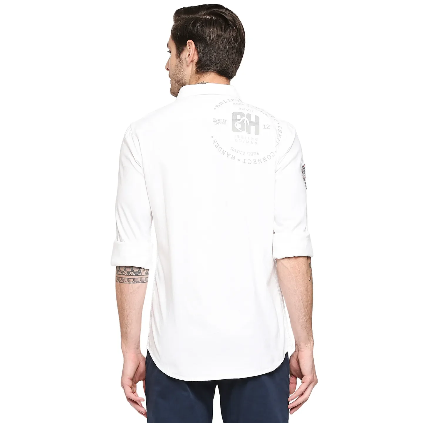White Slim Straight Fit Regular Collar Long Sleeves Cotton Men's Shirt by Being Human Clothing - Image 3