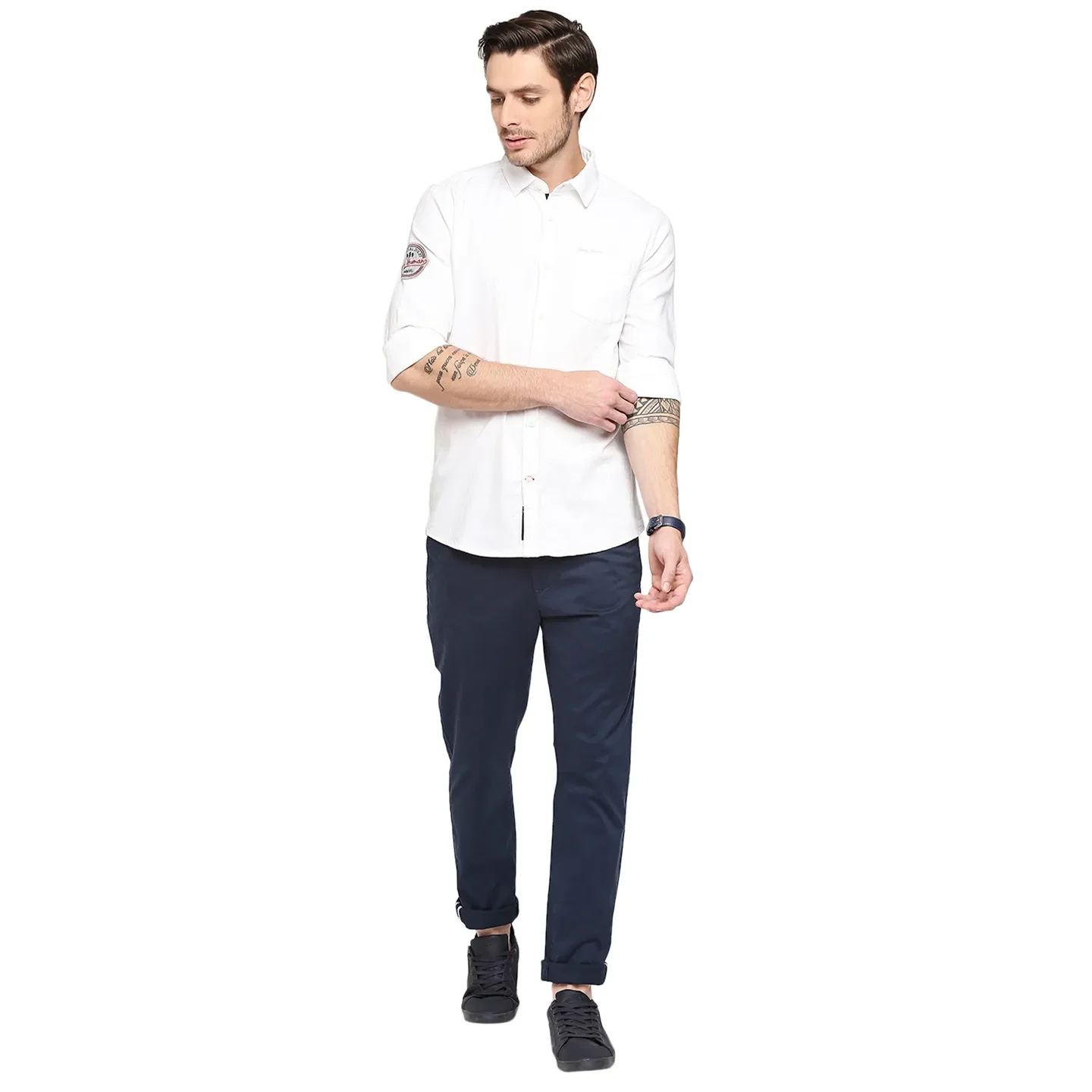 White Slim Straight Fit Regular Collar Long Sleeves Cotton Men's Shirt by Being Human Clothing - Image 5