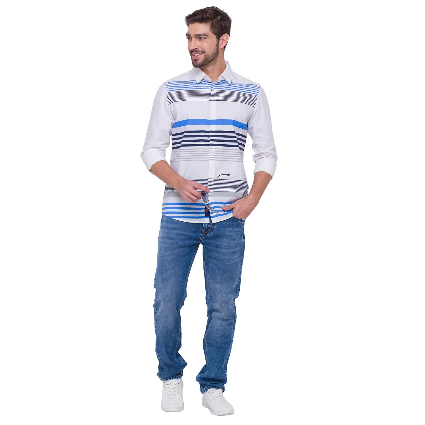 White Slim Straight Fit Regular Collar Long Sleeves Cotton Men's Shirt by Being Human Clothing - Image 5